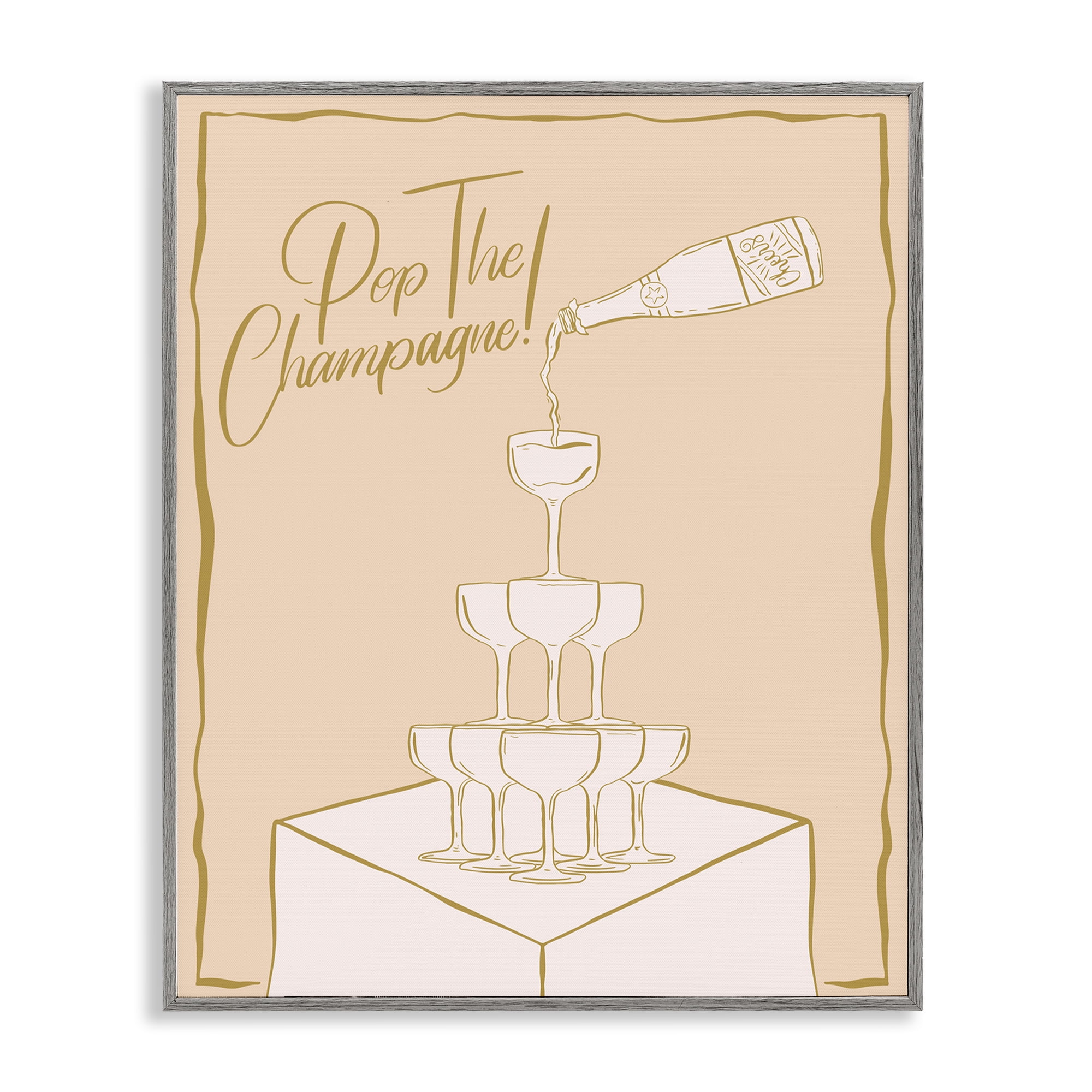 Stupell Industries Pop The Champagne Phrase Food & Beverage Painting Gray Framed Art Print Wall Art, 24 x 30