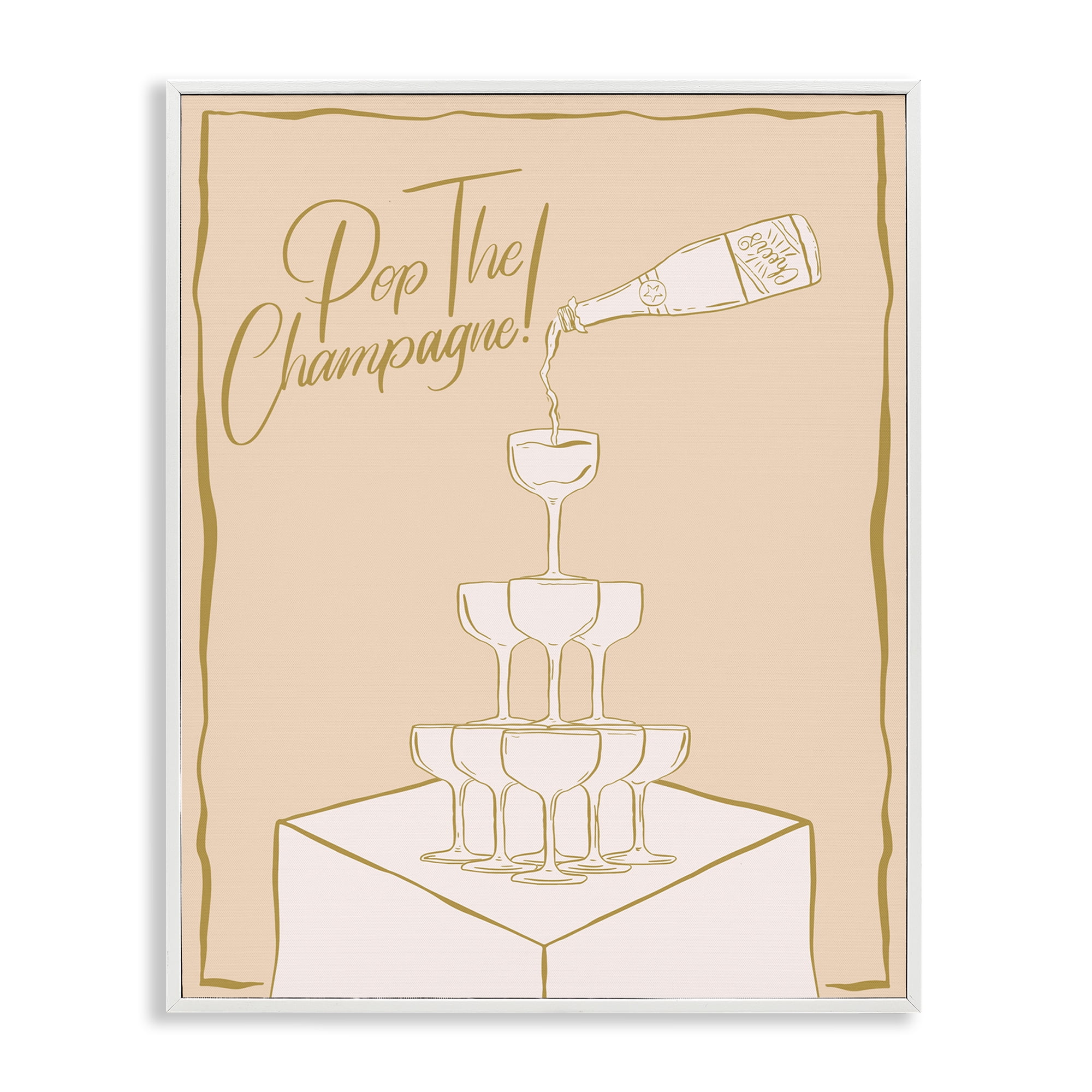 Stupell Industries Pop The Champagne Phrase Food & Beverage Painting White Framed Art Print Wall Art, 11 x 14