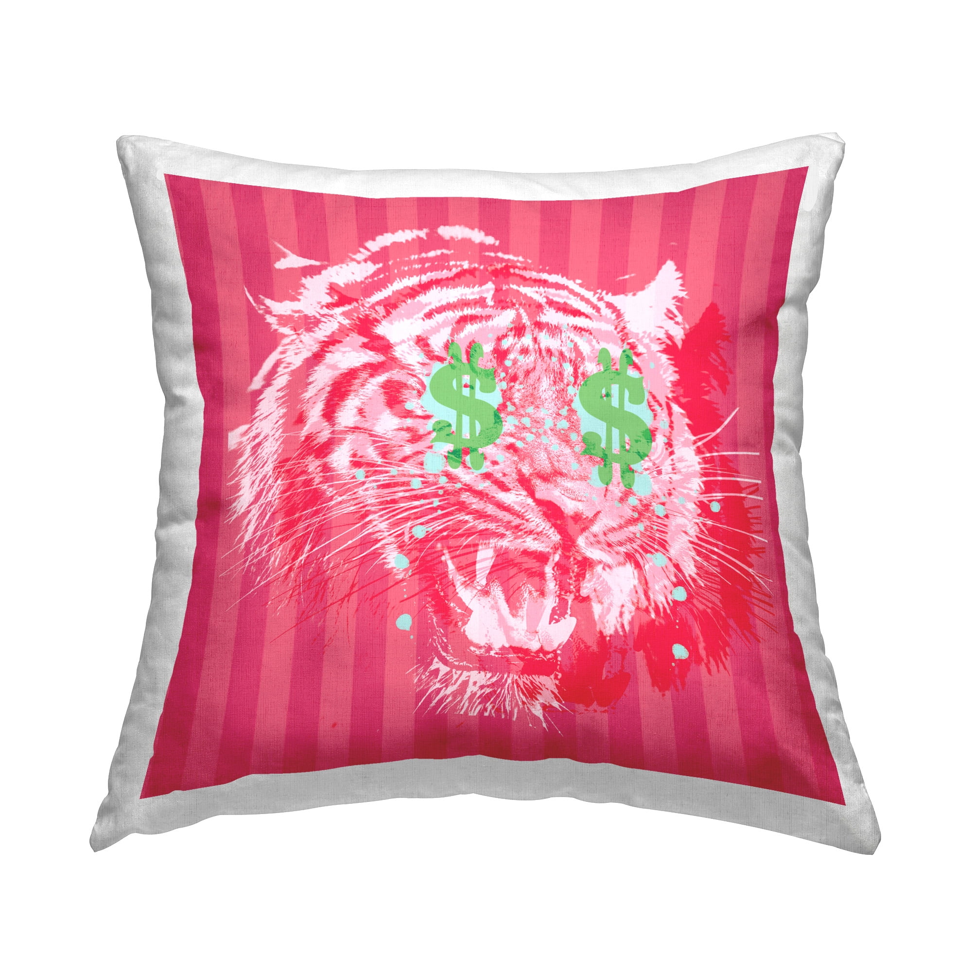 Stupell Industries Pop Tiger on Stripes Decorative Printed Throw Pillow Design by Lil' Rue