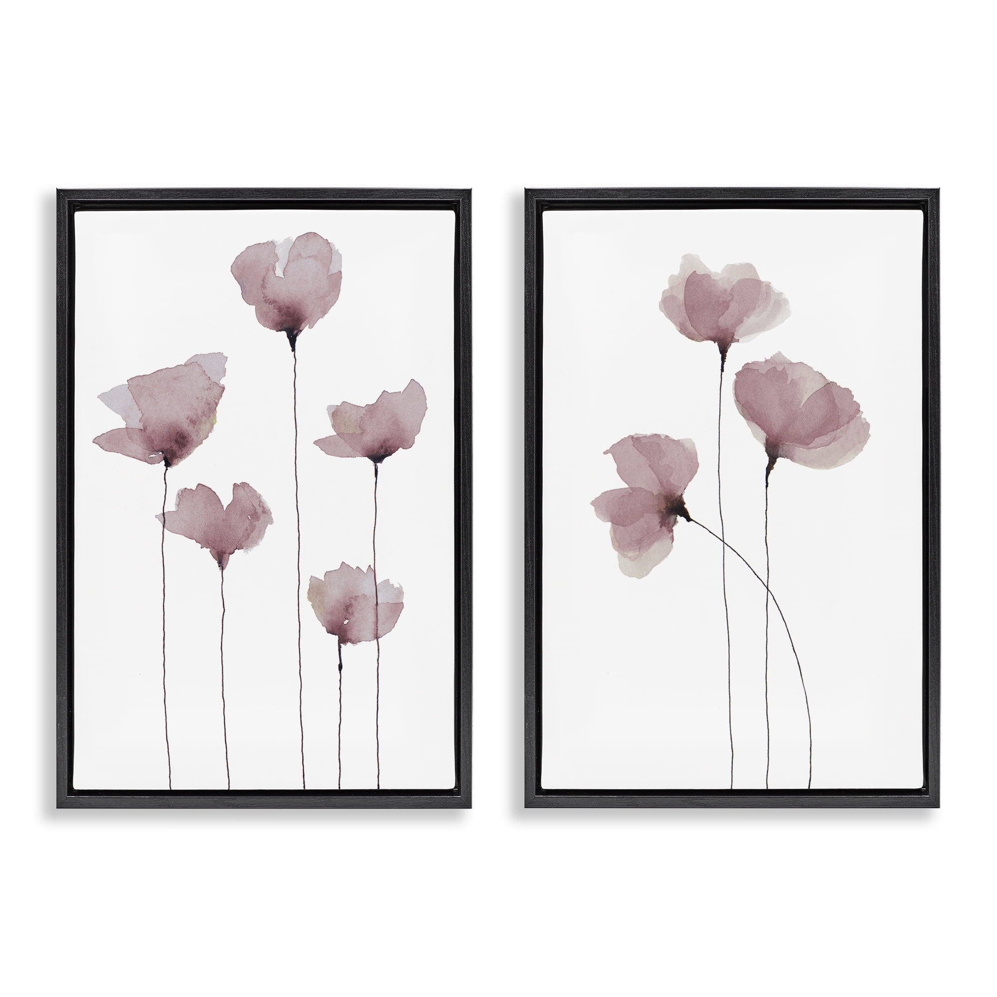 Stupell Industries Poppies Standing Tall Floral & Botanical Painting Black Floater Framed Canvas Art Print Wall Art, 21 x 31, Set of 2