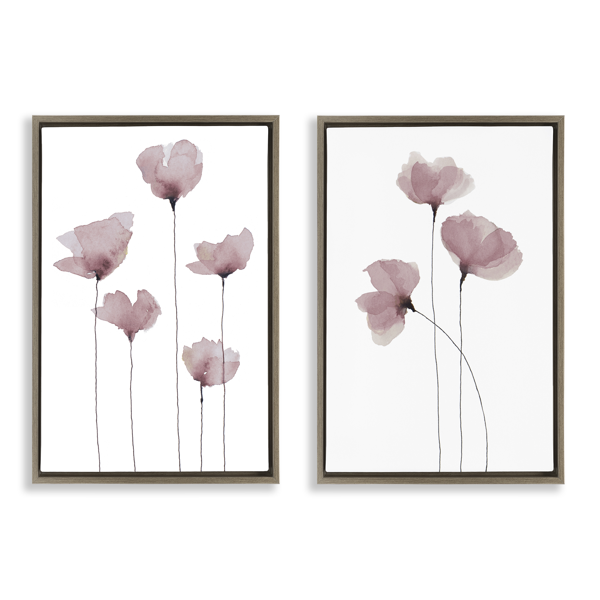 Stupell Industries Poppies Standing Tall Floral & Botanical Painting Brown Floater Framed Canvas Art Print Wall Art, 17 x 25, Set of 2