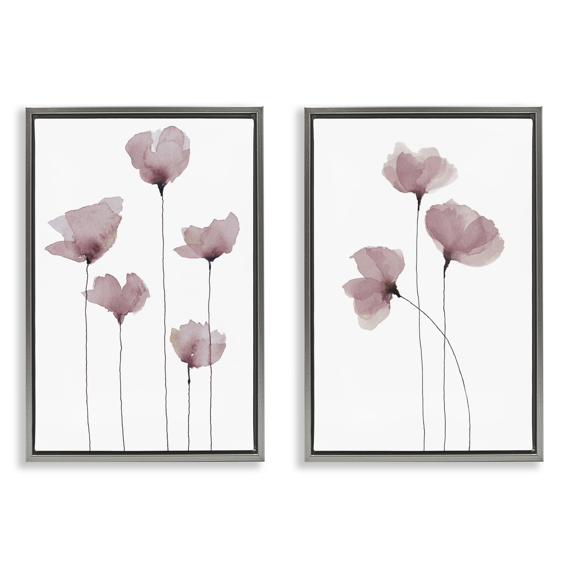 Stupell Industries Poppies Standing Tall Floral & Botanical Painting Gray Floater Framed Canvas Art Print Wall Art, 21 x 31, Set of 2