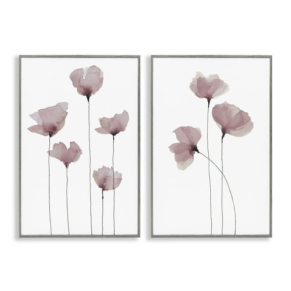 Stupell Industries Poppies Standing Tall Floral & Botanical Painting Gray Framed Art Print Wall Art, 20 x 30, Set of 2