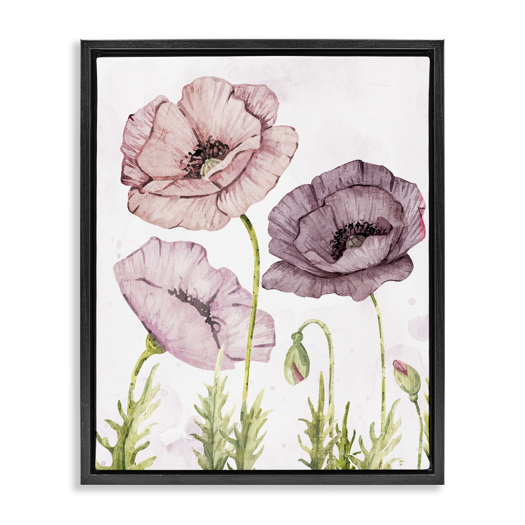 Stupell Industries Poppies Trio in Garden Plants & Flowers Painting Black Floater Framed Canvas Art Print Wall Art, 25 x 31