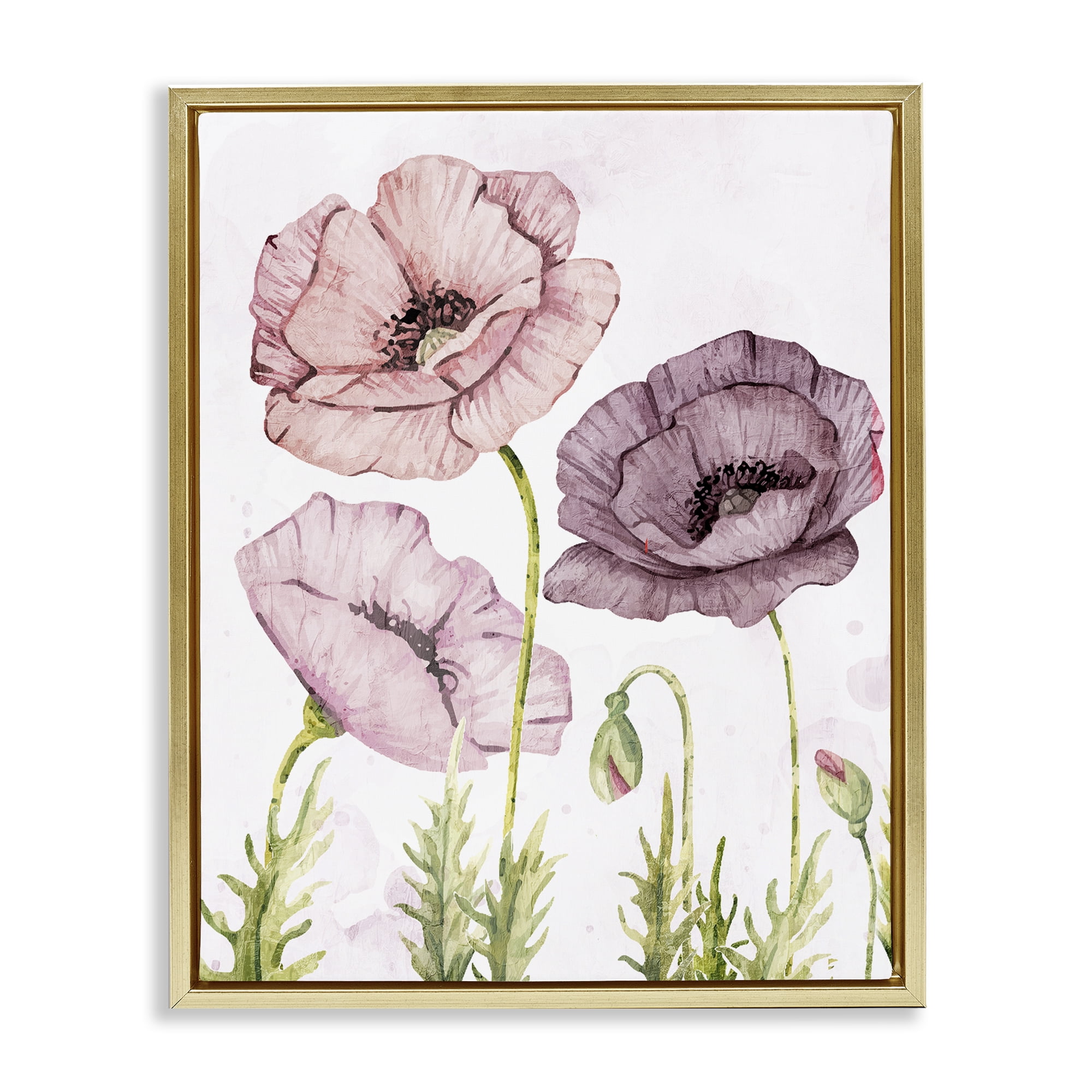Stupell Industries Poppies Trio in Garden Plants & Flowers Painting Gold Floater Framed Canvas Art Print Wall Art, 17 x 21
