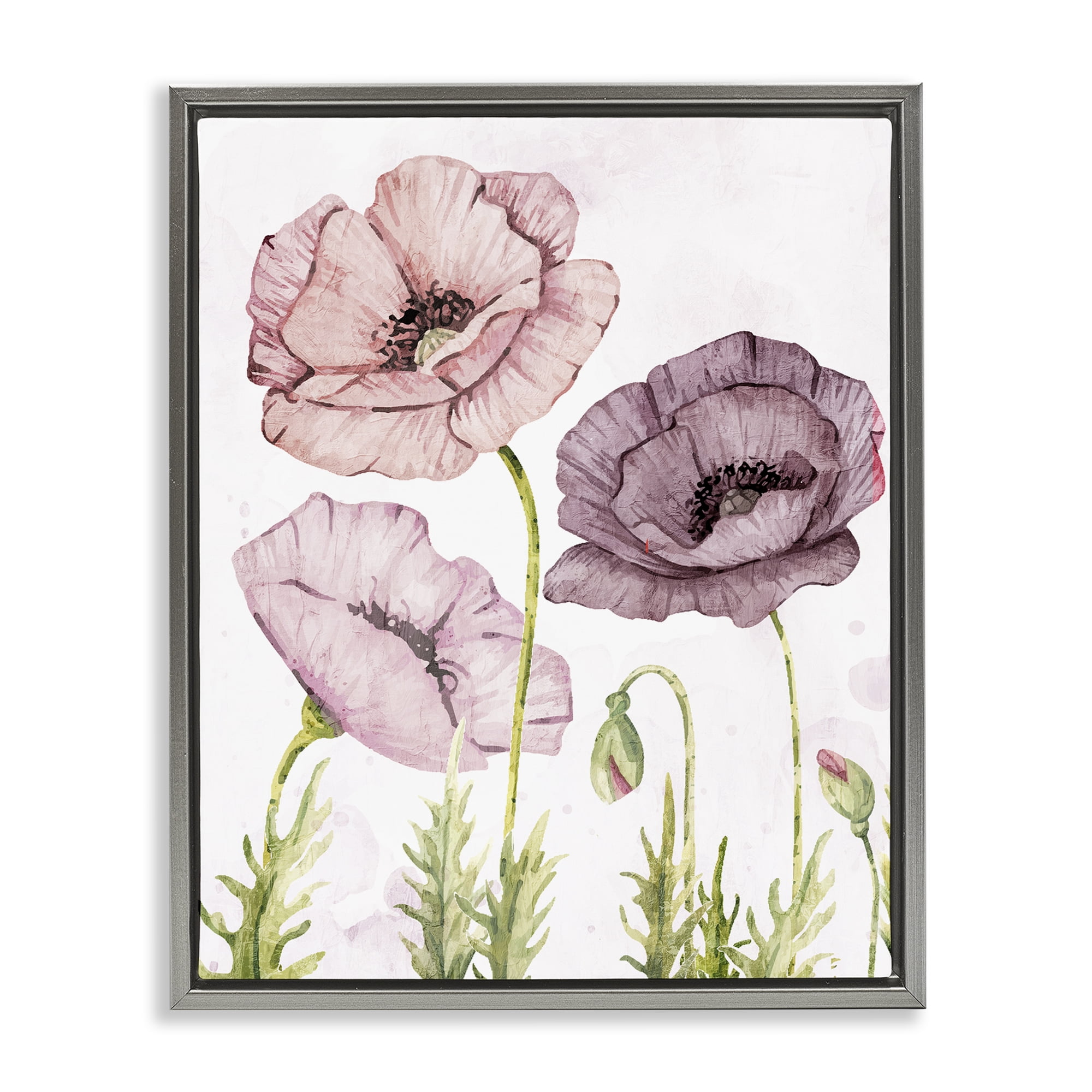 Stupell Industries Poppies Trio in Garden Plants & Flowers Painting Gray Floater Framed Canvas Art Print Wall Art, 17 x 21