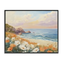 Stupell Industries Poppies by Beach Bay Landscape & Nature Painting Black Framed Art Print Wall Art, 14 x 11