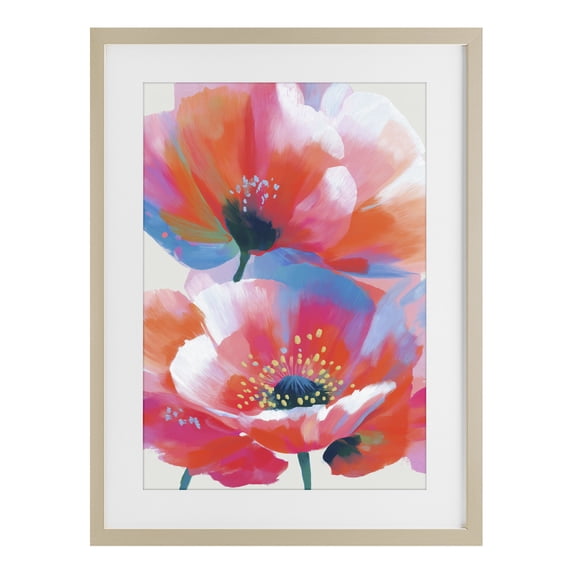 Stupell Industries Contemporary Poppies in Soft Light Birch Framed Print Under Glass, 14 x 20, by Chromatic Storm Studio