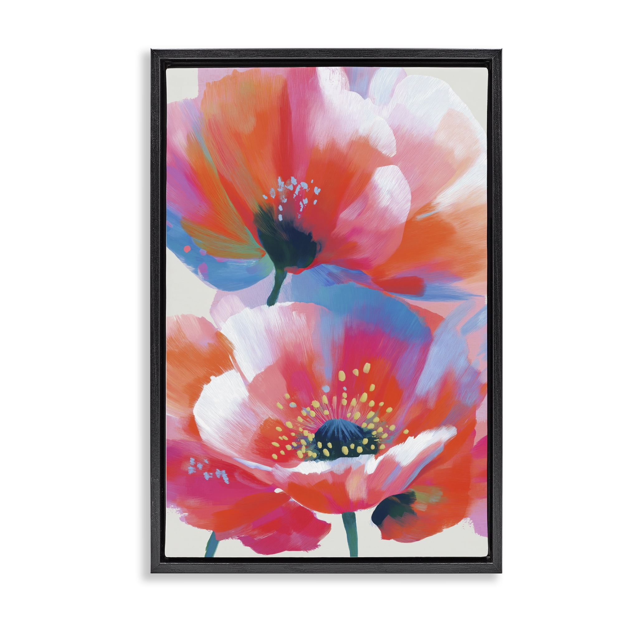 Stupell Industries Poppies in Soft Light Black Framed Floater Canvas Wall Art, design by Chromatic Storm Studio