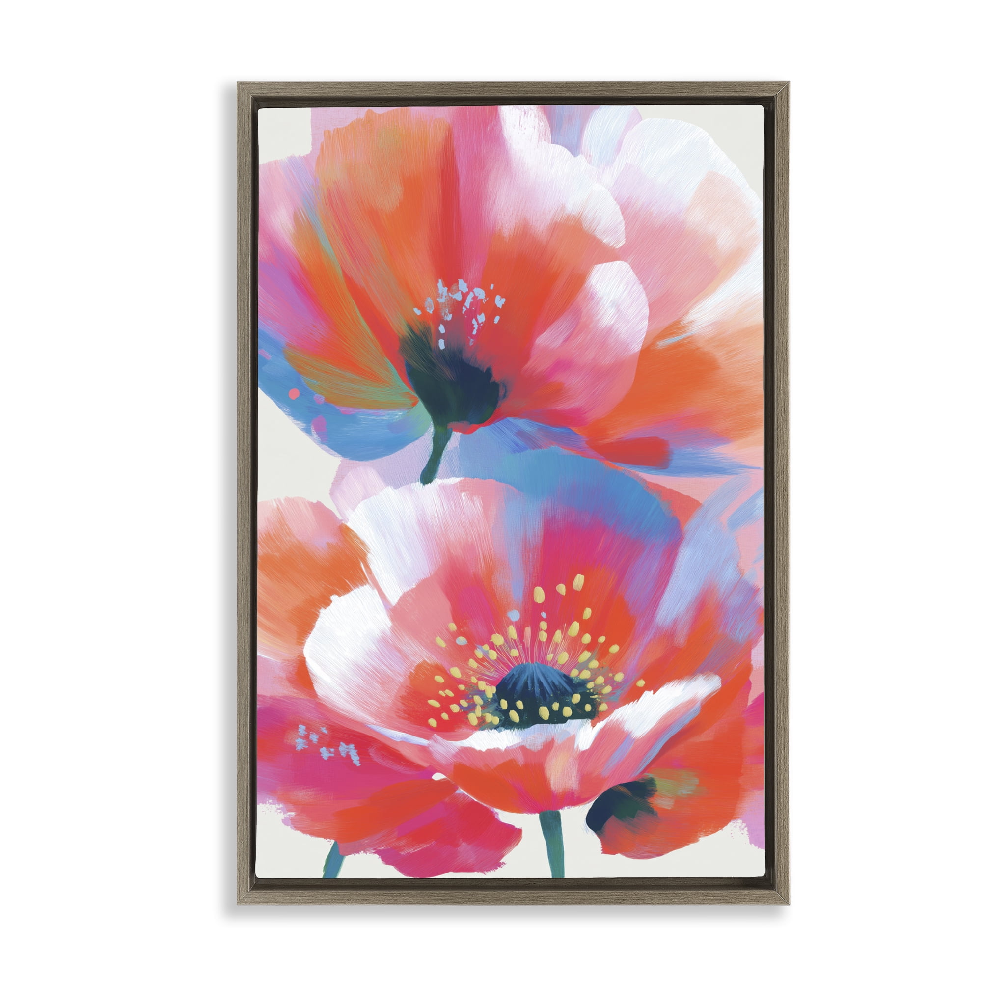 Stupell Industries Poppies in Soft Light Brown Framed Floater Canvas Wall Art, design by Chromatic Storm Studio