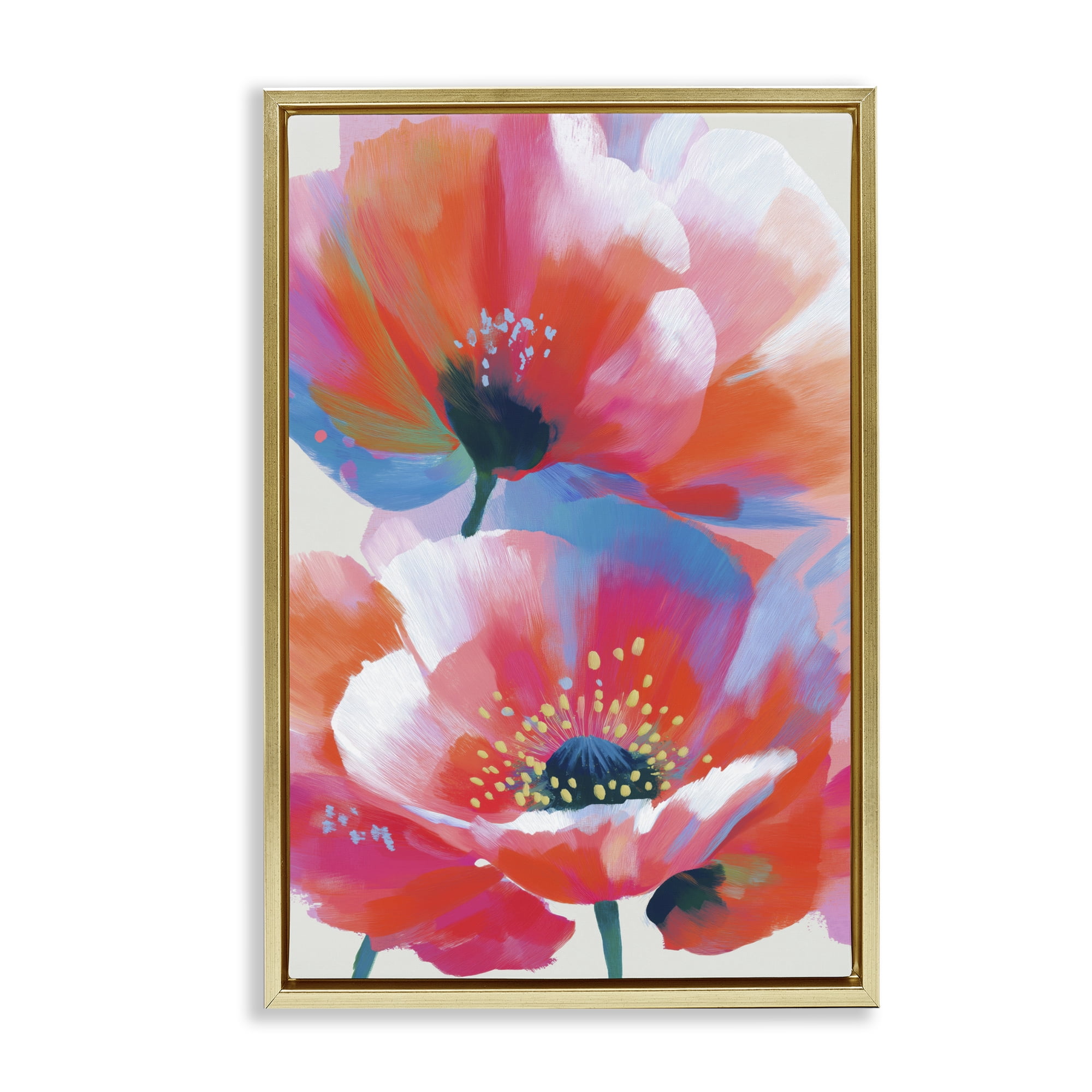 Stupell Industries Poppies in Soft Light Gold Framed Floater Canvas Wall Art, design by Chromatic Storm Studio