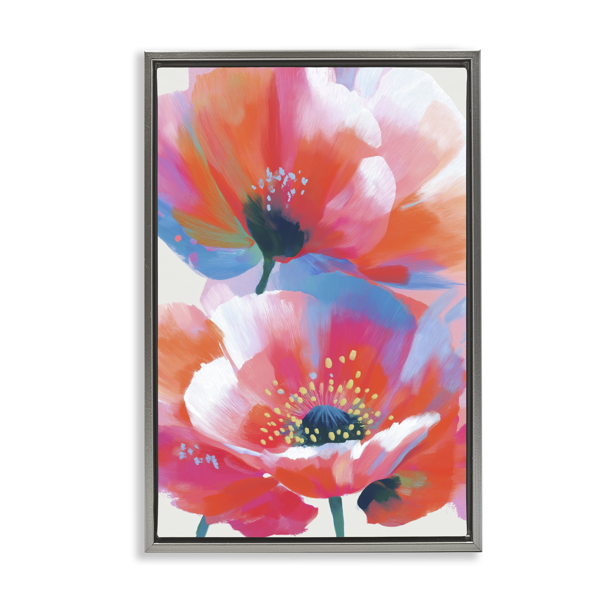 Stupell Industries Poppies in Soft Light Gray Framed Floater Canvas Wall Art, design by Chromatic Storm Studio