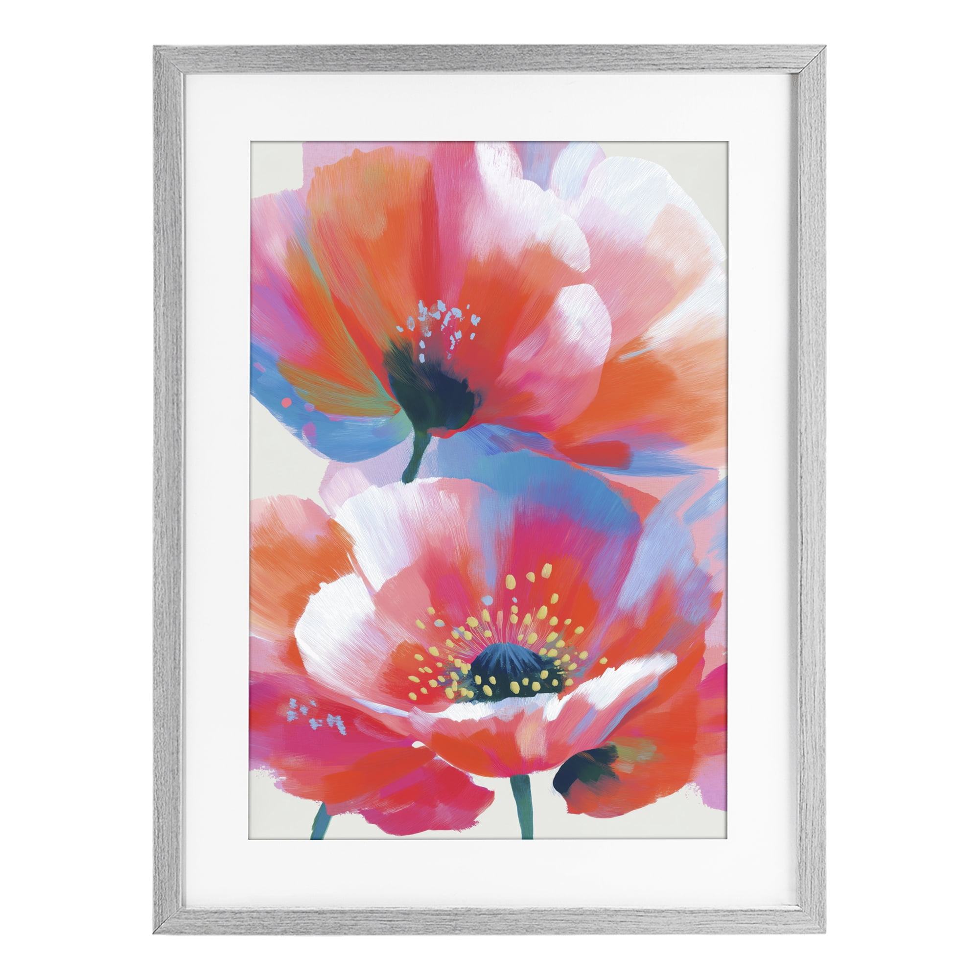 Stupell Industries Poppies in Soft Light Gray Framed Print Under Glass, design by Chromatic Storm Studio