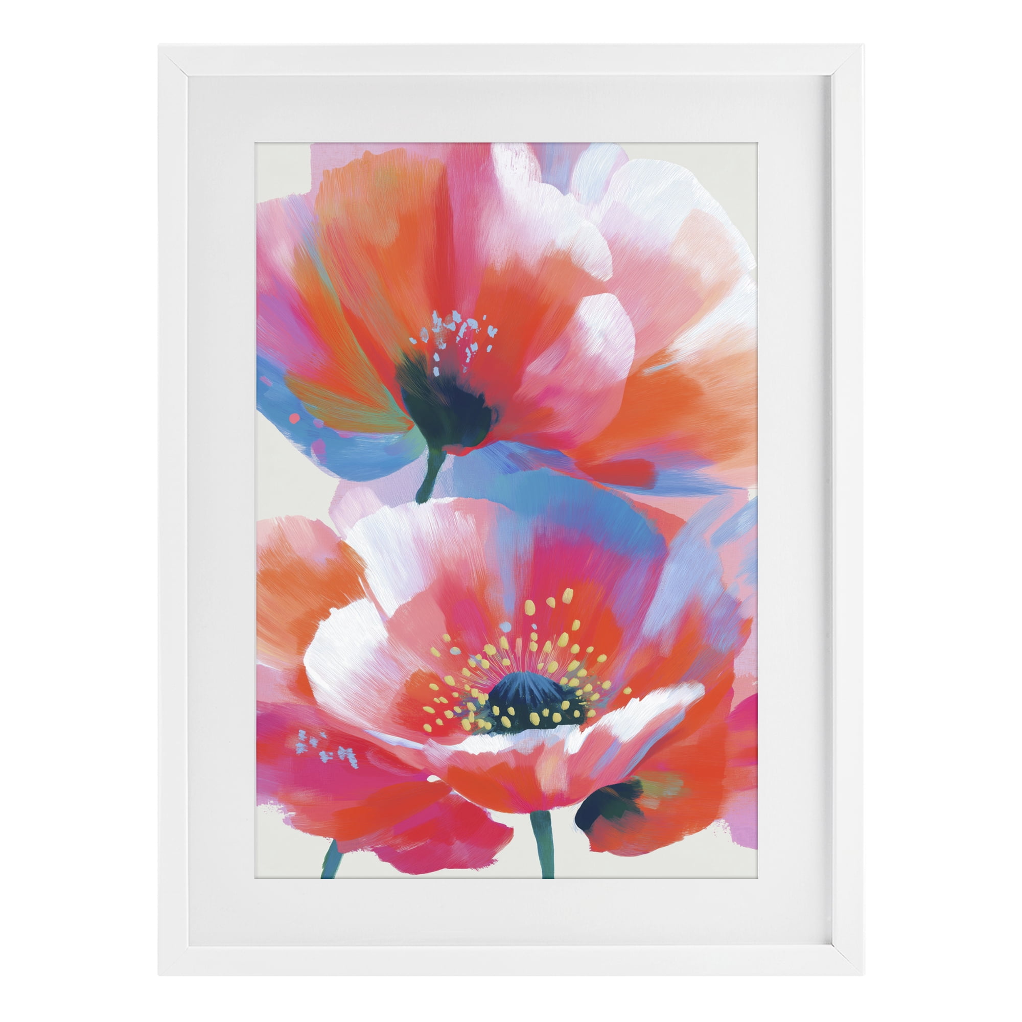 Stupell Industries Poppies in Soft Light White Framed Print Under Glass, design by Chromatic Storm Studio