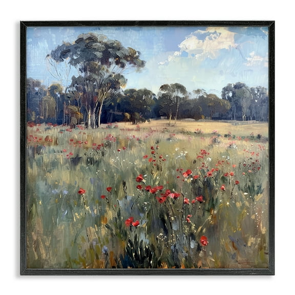 Stupell Industries Poppies in Vast Field Landscape & Nature Painting Black Framed Art Print Wall Art, 12 x 12