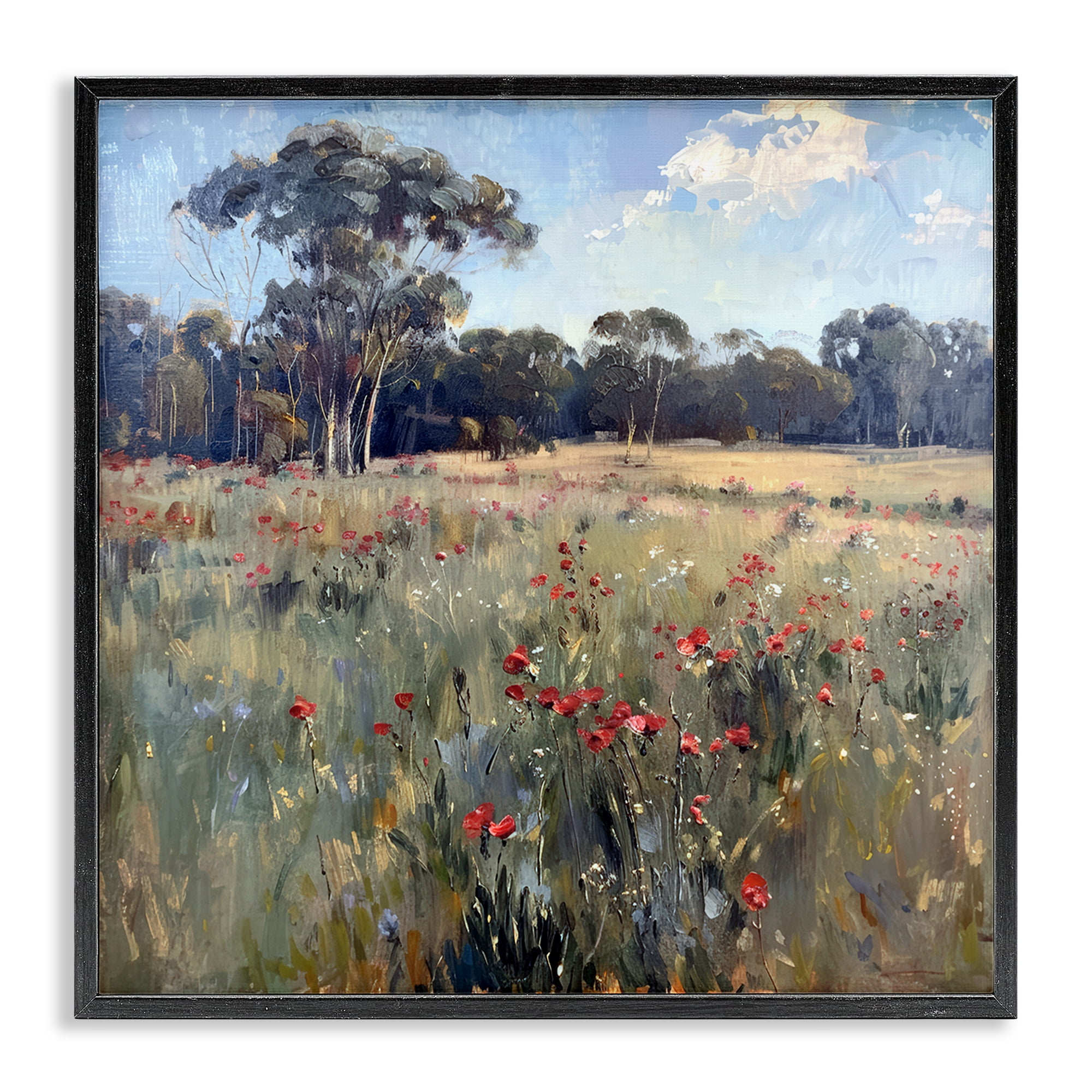 Stupell Industries Poppies in Vast Field Landscape & Nature Painting Black Framed Art Print Wall Art, 17 x 17