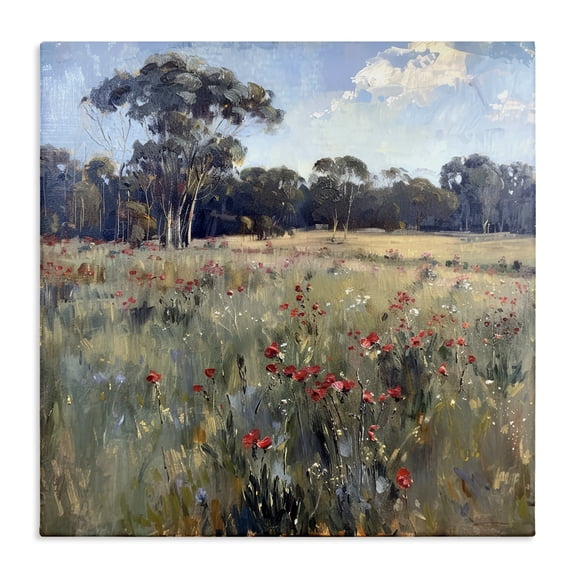 Stupell Industries Poppies in Vast Field Landscape & Nature Painting Wrapped Canvas Art Print Wall Art, 30 x 30