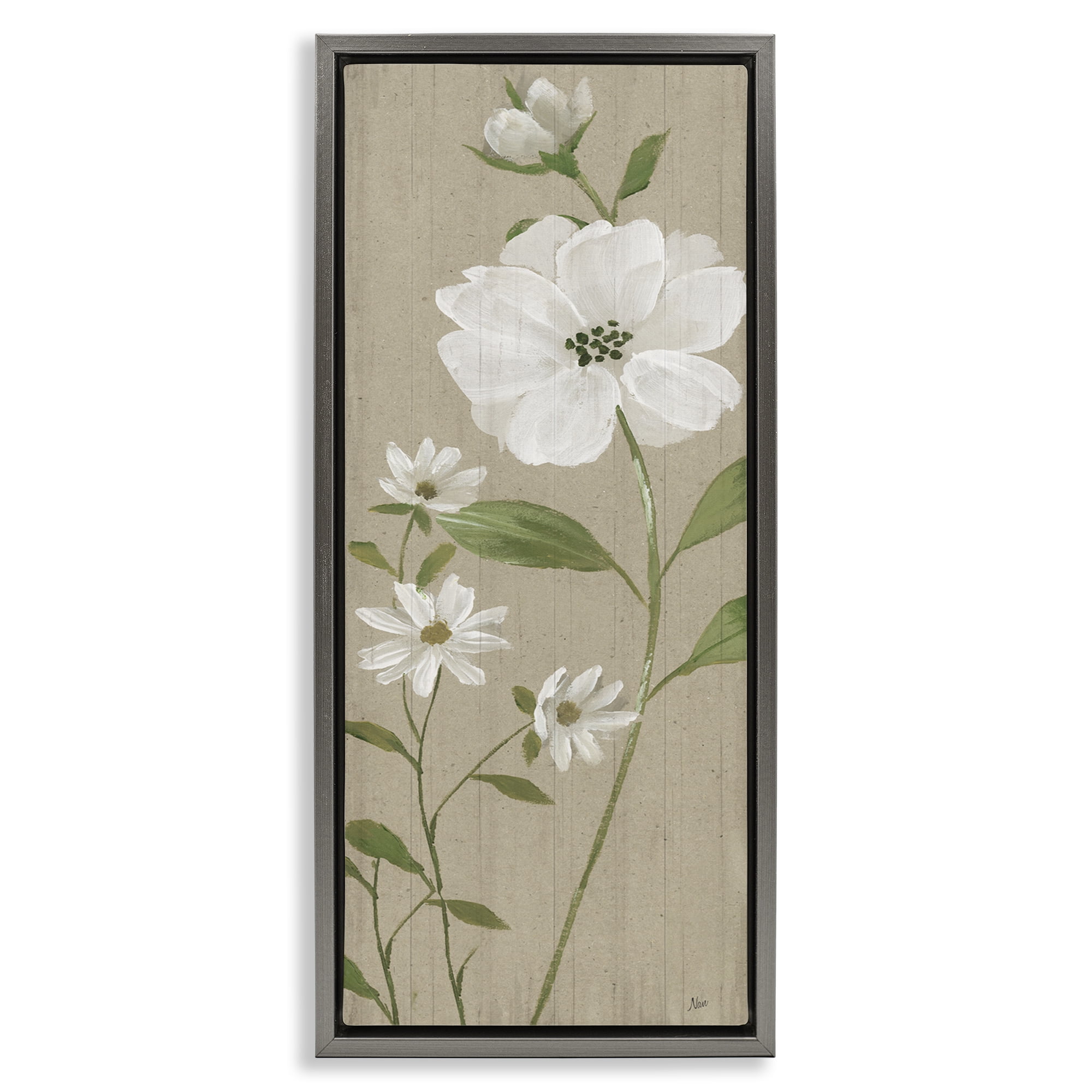 Stupell Industries Poppies on Neutral Beige Plants & Flowers Painting Gray Floater Framed Canvas Art Print Wall Art, 11 x 25