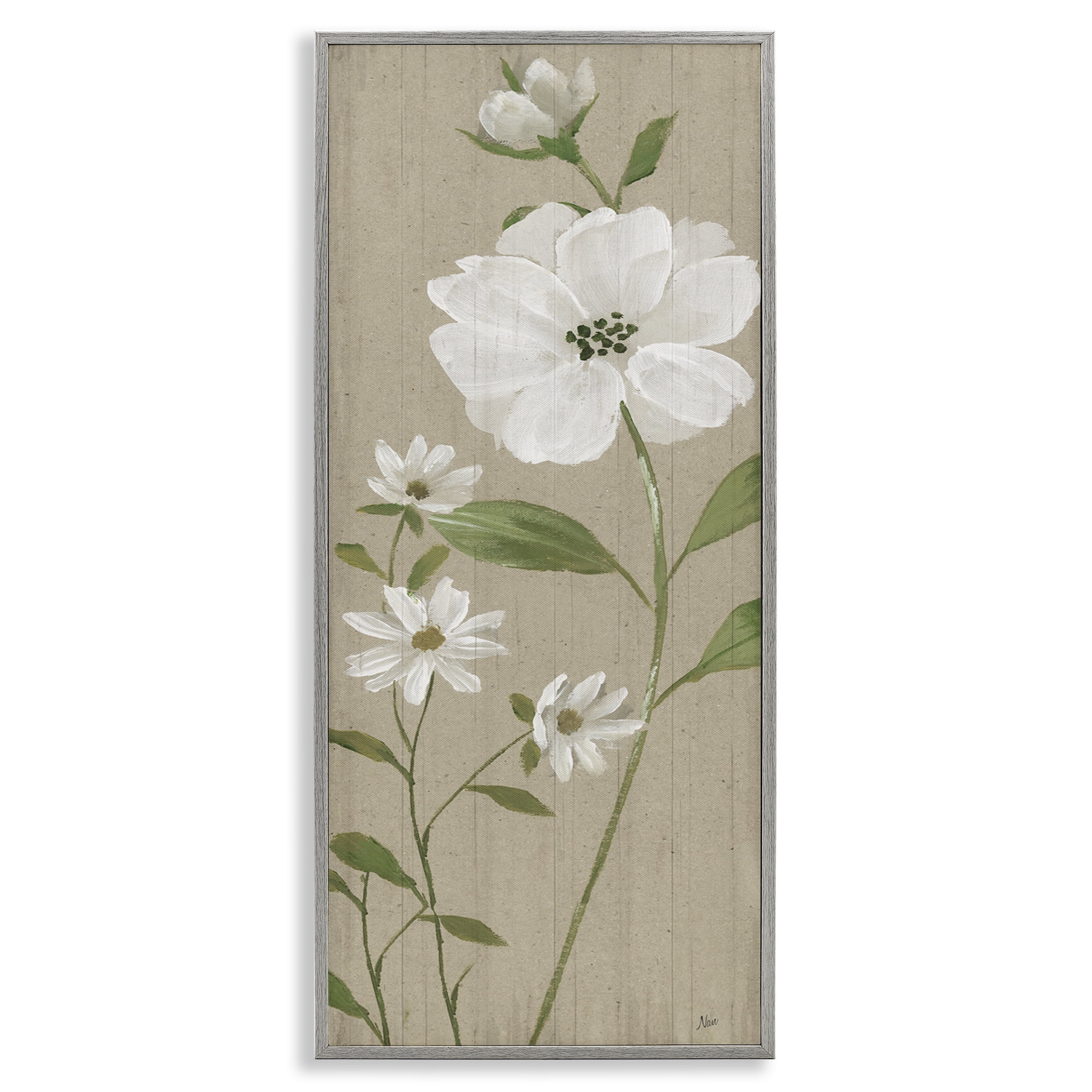 Stupell Industries Poppies on Neutral Beige Plants & Flowers Painting Gray Framed Art Print Wall Art, 10 x 24