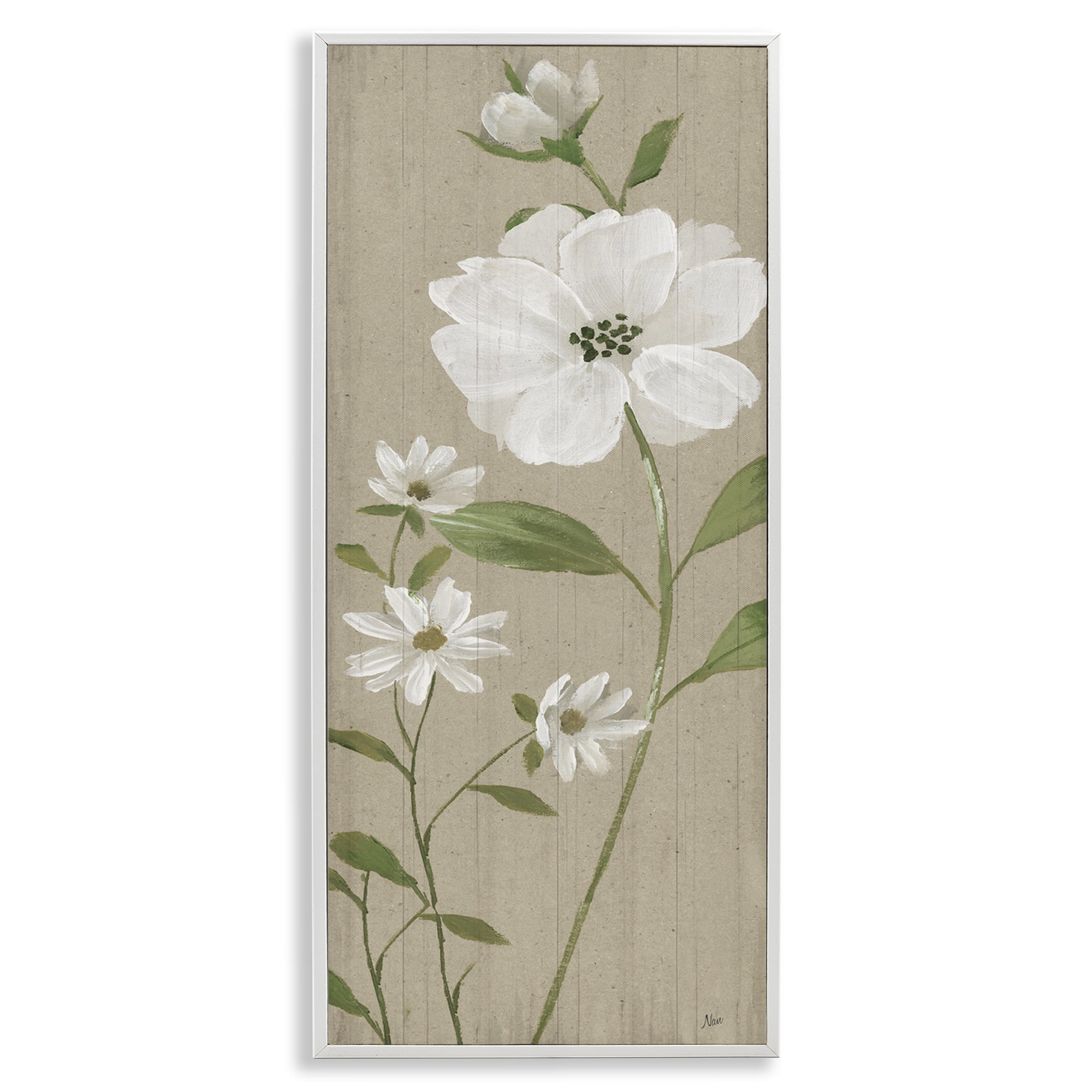 Stupell Industries Poppies on Neutral Beige Plants & Flowers Painting White Framed Art Print Wall Art, 10 x 24