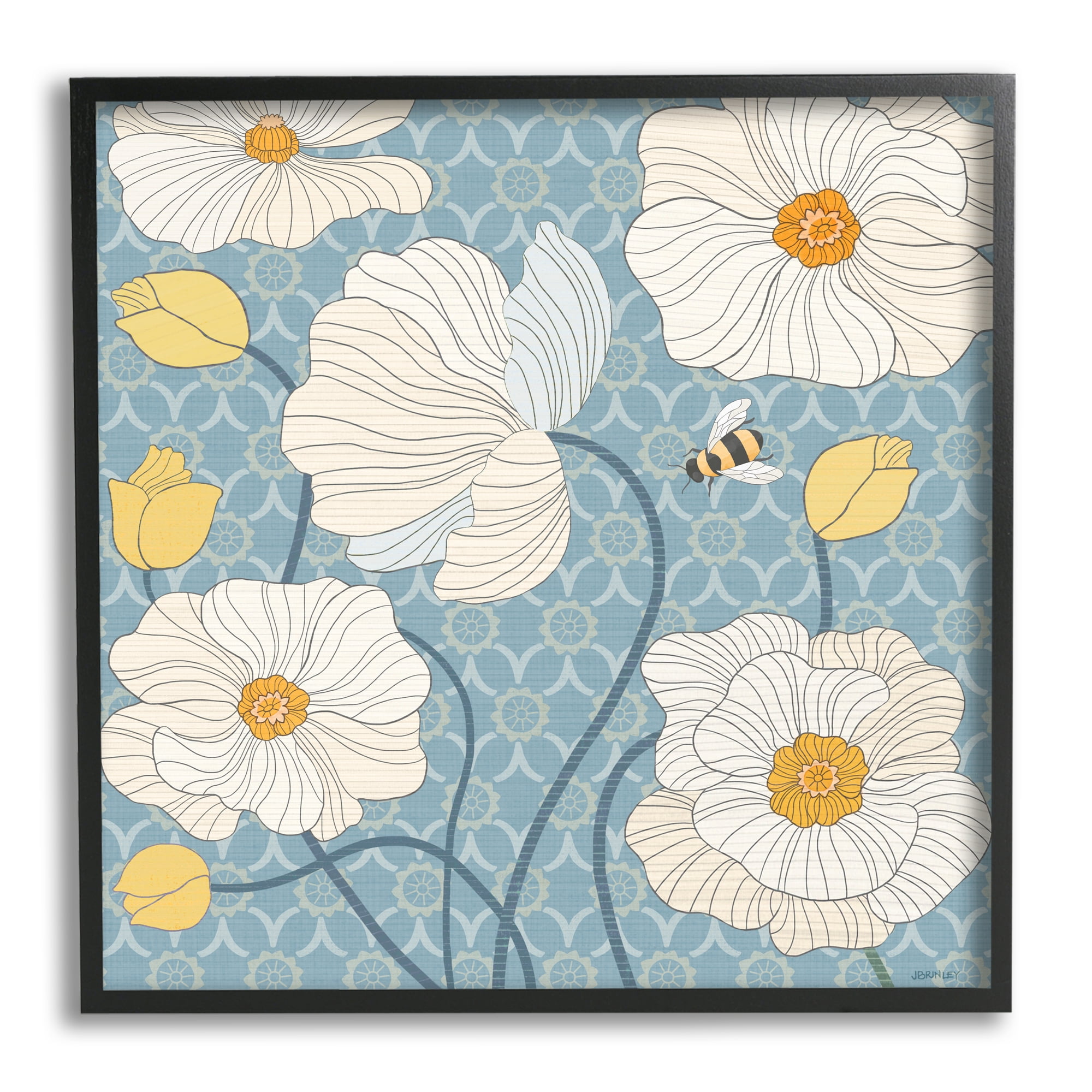 Stupell Industries Poppies with Trellis Pattern Botanical & Floral Painting Black Framed Art Print Wall Art, 24 x 24