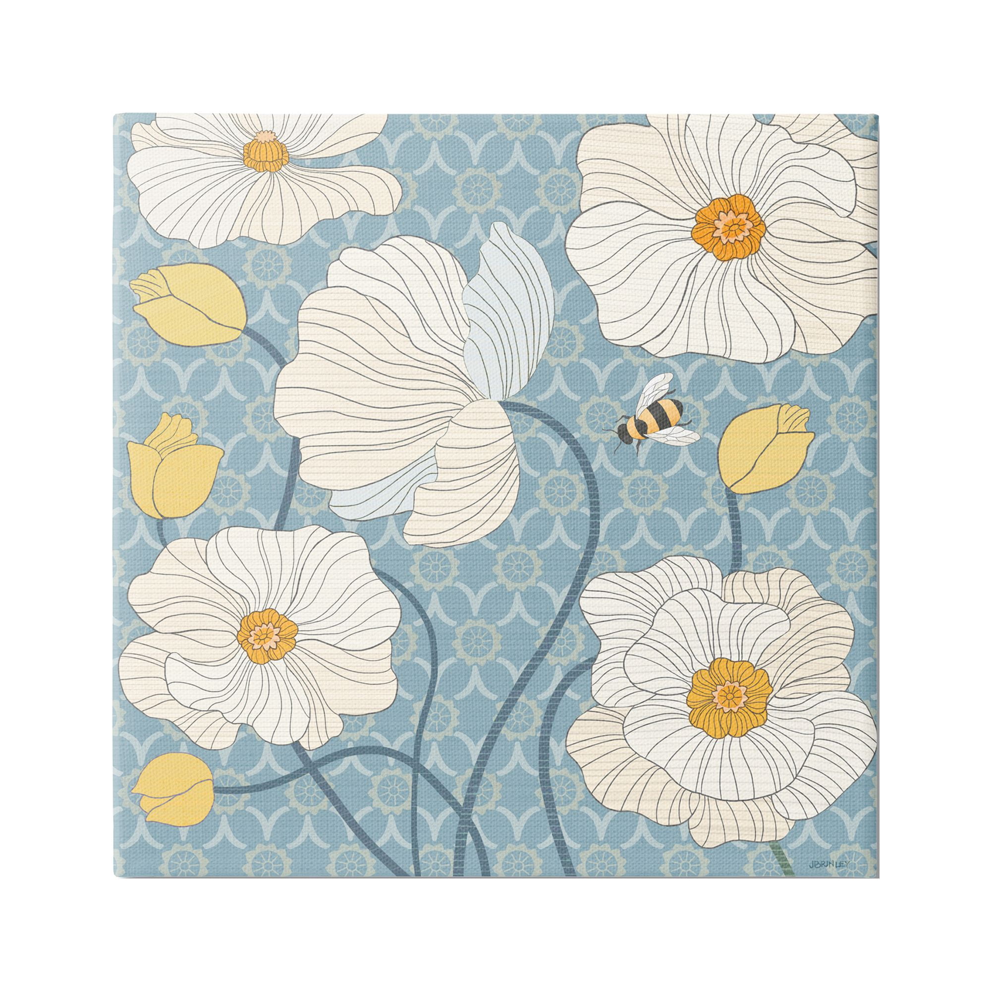 Stupell Industries Poppies with Trellis Pattern Botanical & Floral Painting Gallery Wrapped Canvas Art Print Wall Art, 24 x 24
