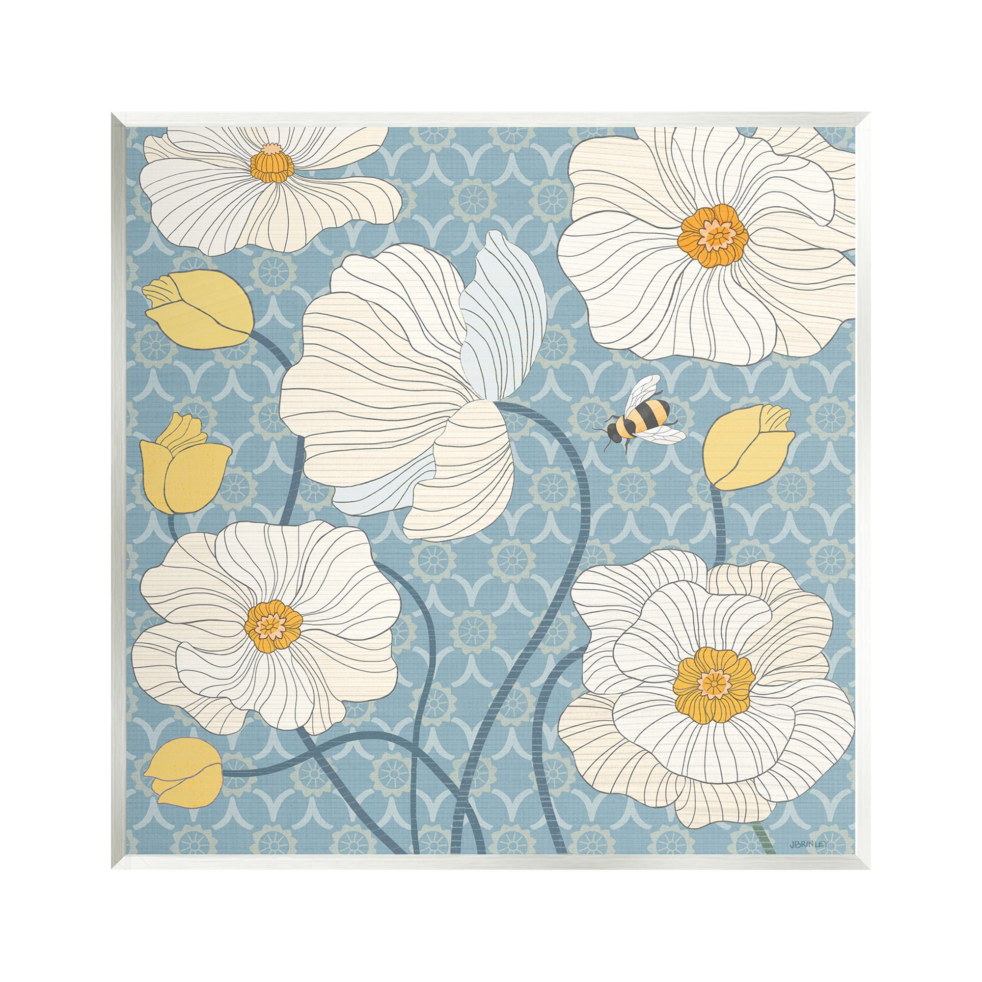 Stupell Industries Poppies with Trellis Pattern Botanical & Floral Painting Unframed Art Print Wall Art, 12 x 12