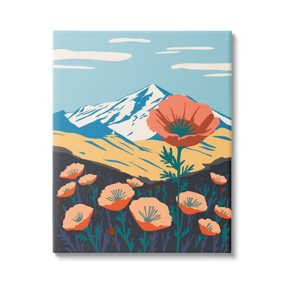 Stupell Industries Poppy Blooms Mountain Landscape Botanical & Floral Painting Gallery Wrapped Canvas Print Wall Art