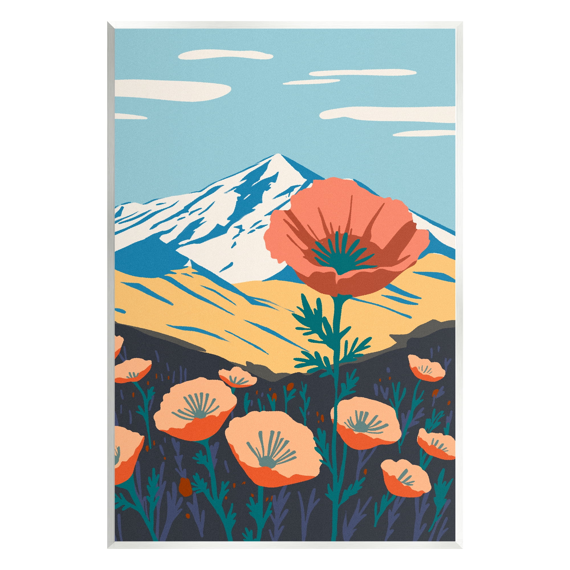 Stupell Industries Poppy Blooms Mountain Landscape Botanical & Floral Painting Unframed Art Print Wall Art