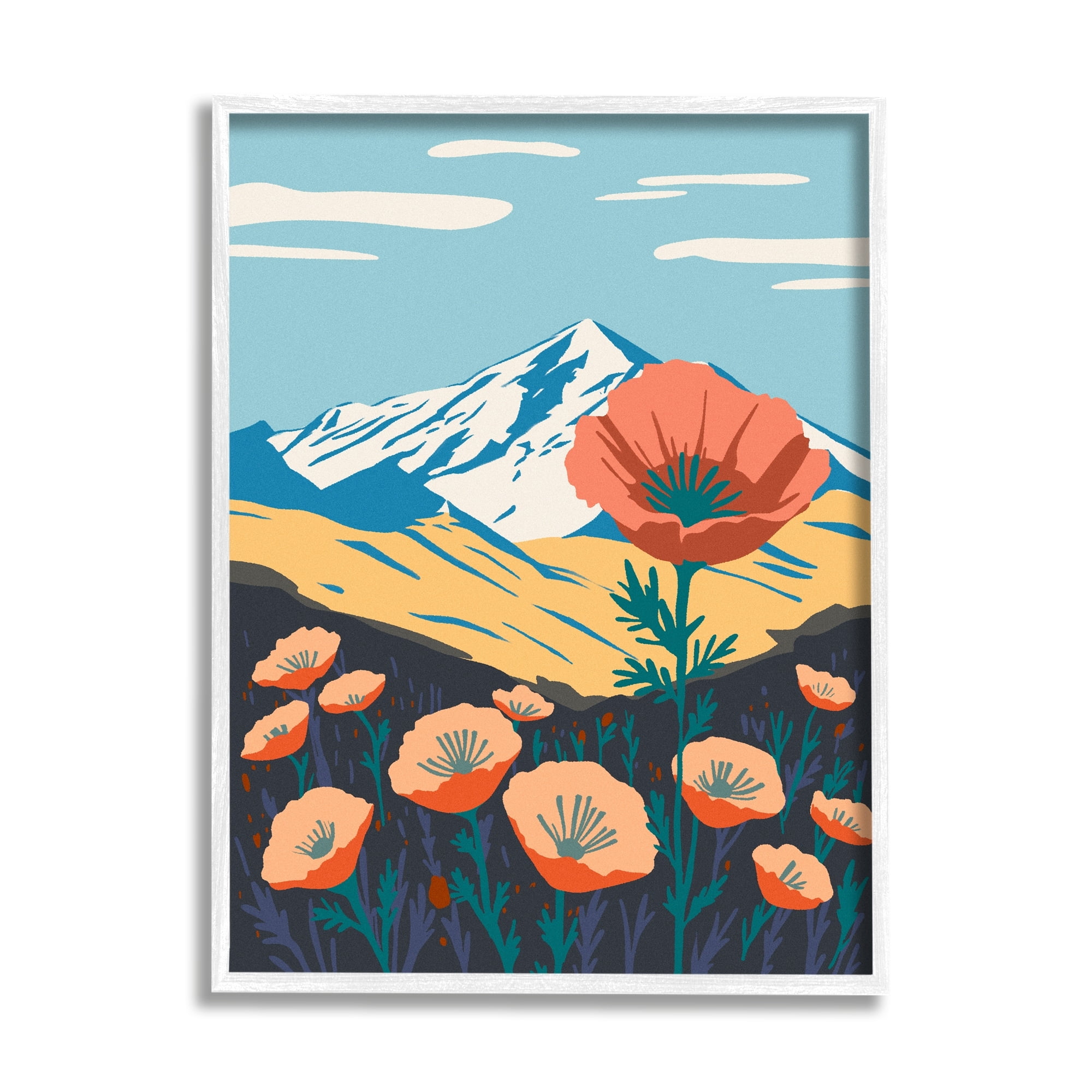 Stupell Industries Poppy Blooms Mountain Landscape Botanical & Floral Painting White Framed Art Print Wall Art