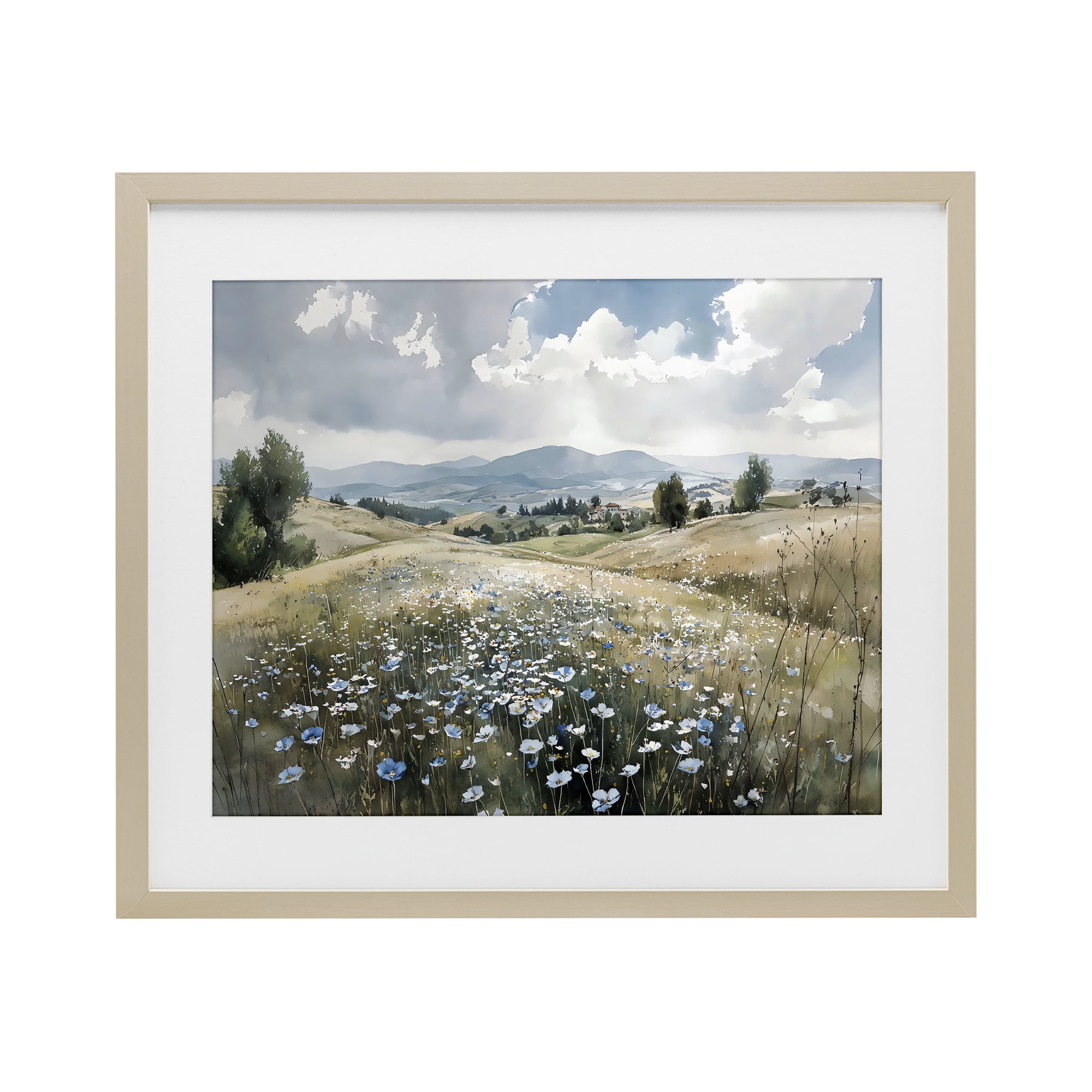 Stupell Industries Poppy Blues Across Meadow Birch Framed Print Under Glass, design by Franklyn Gregory