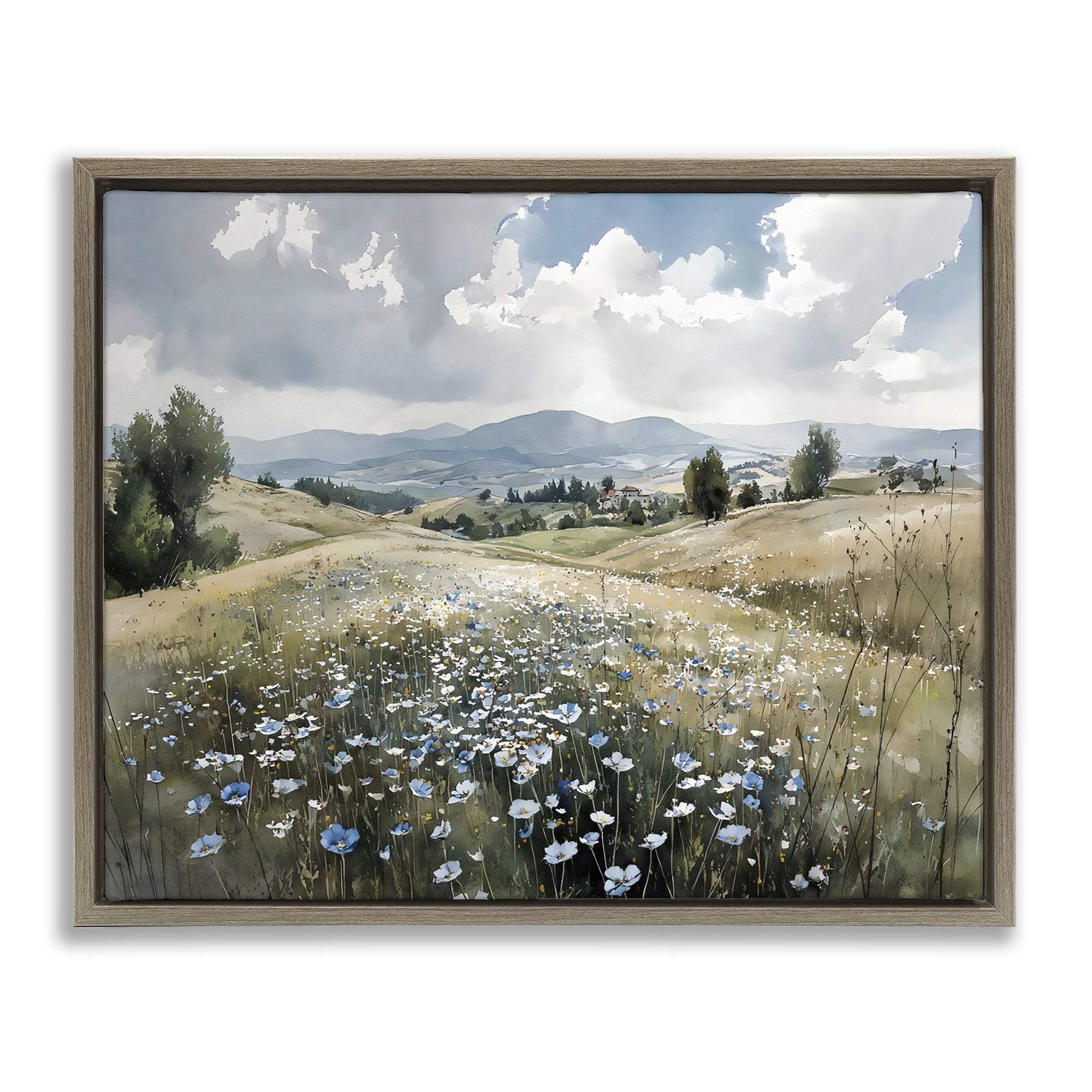 Stupell Industries Poppy Blues Across Meadow Brown Framed Floater Canvas Wall Art, design by Franklyn Gregory