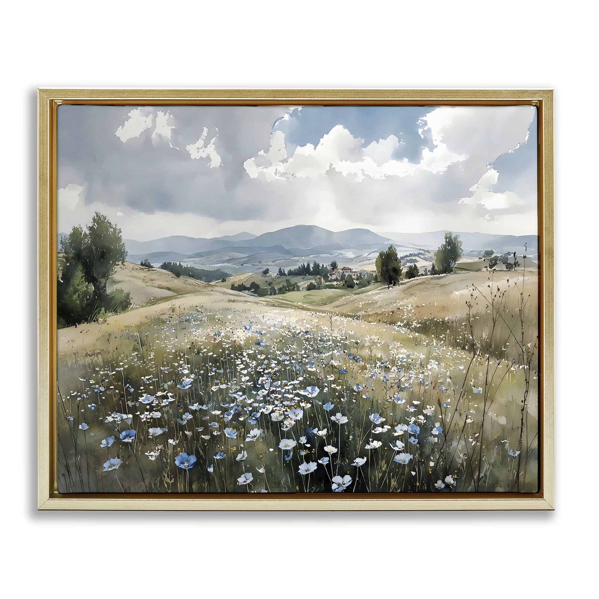 Stupell Industries Poppy Blues Across Meadow Gold Framed Floater Canvas Wall Art, design by Franklyn Gregory
