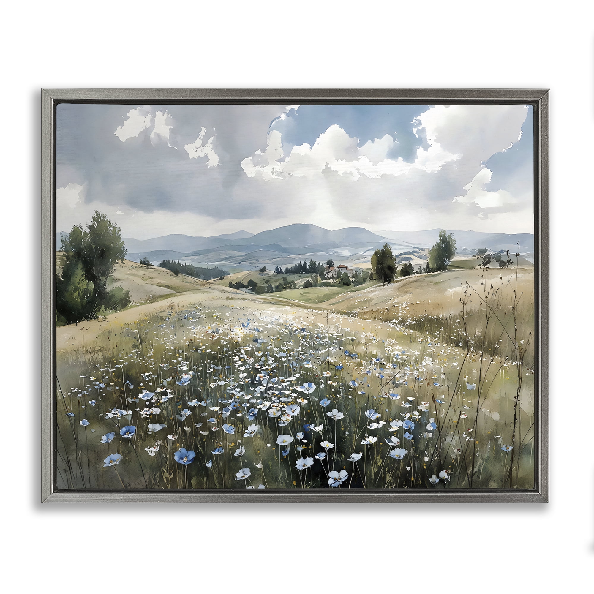 Stupell Industries Poppy Blues Across Meadow Gray Framed Floater Canvas Wall Art, design by Franklyn Gregory
