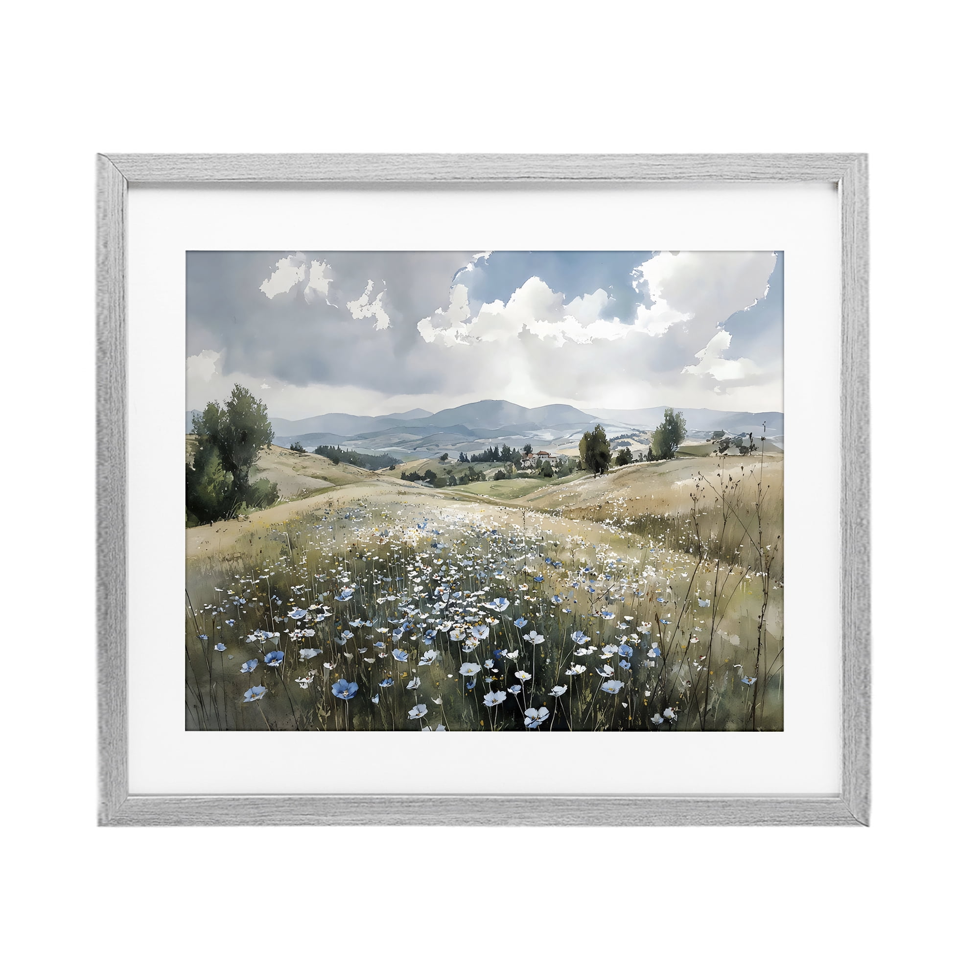Stupell Industries Poppy Blues Across Meadow Gray Framed Print Under Glass, design by Franklyn Gregory