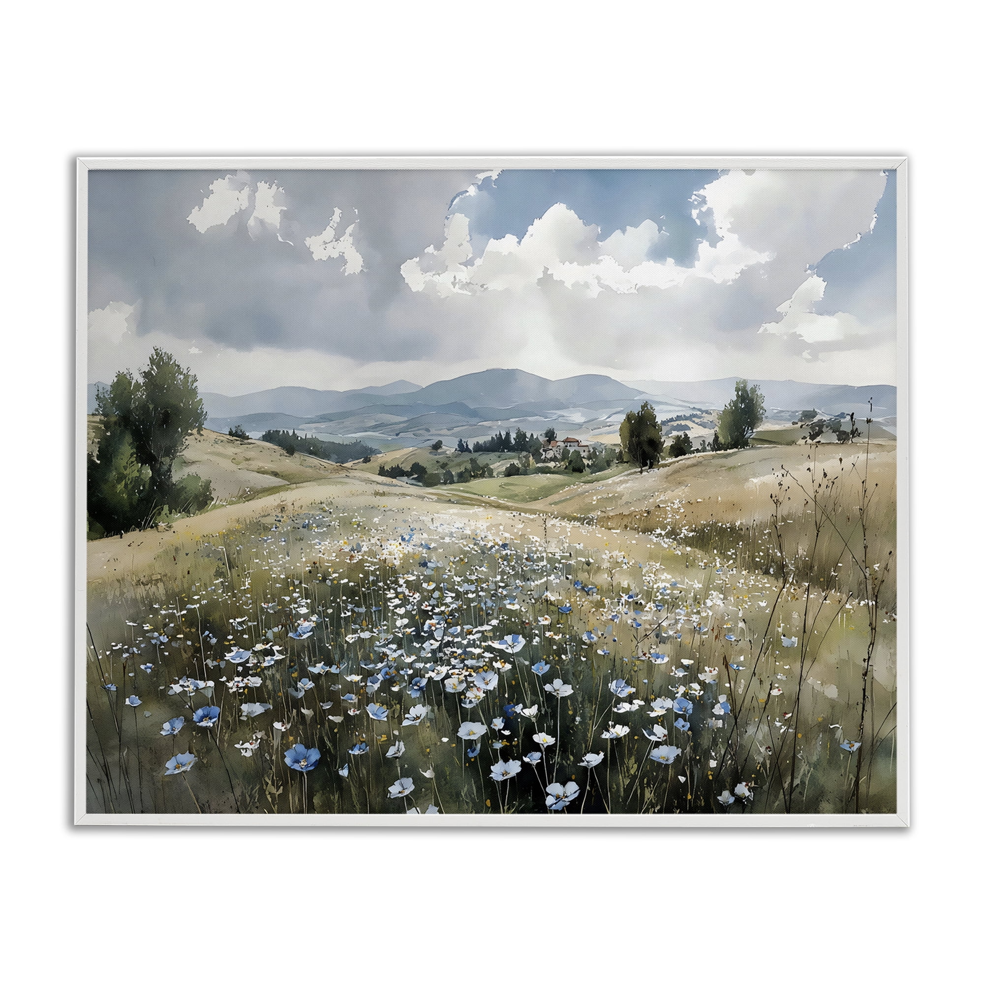Stupell Industries Poppy Blues Across Meadow White Framed Giclee Art, design by Franklyn Gregory