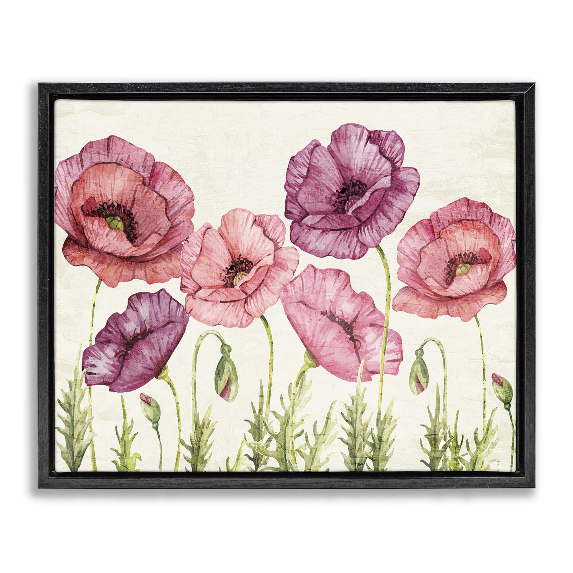 Stupell Industries Poppy Days Vintage Blooms Black Framed Floater Canvas Wall Art, design by Kim Allen