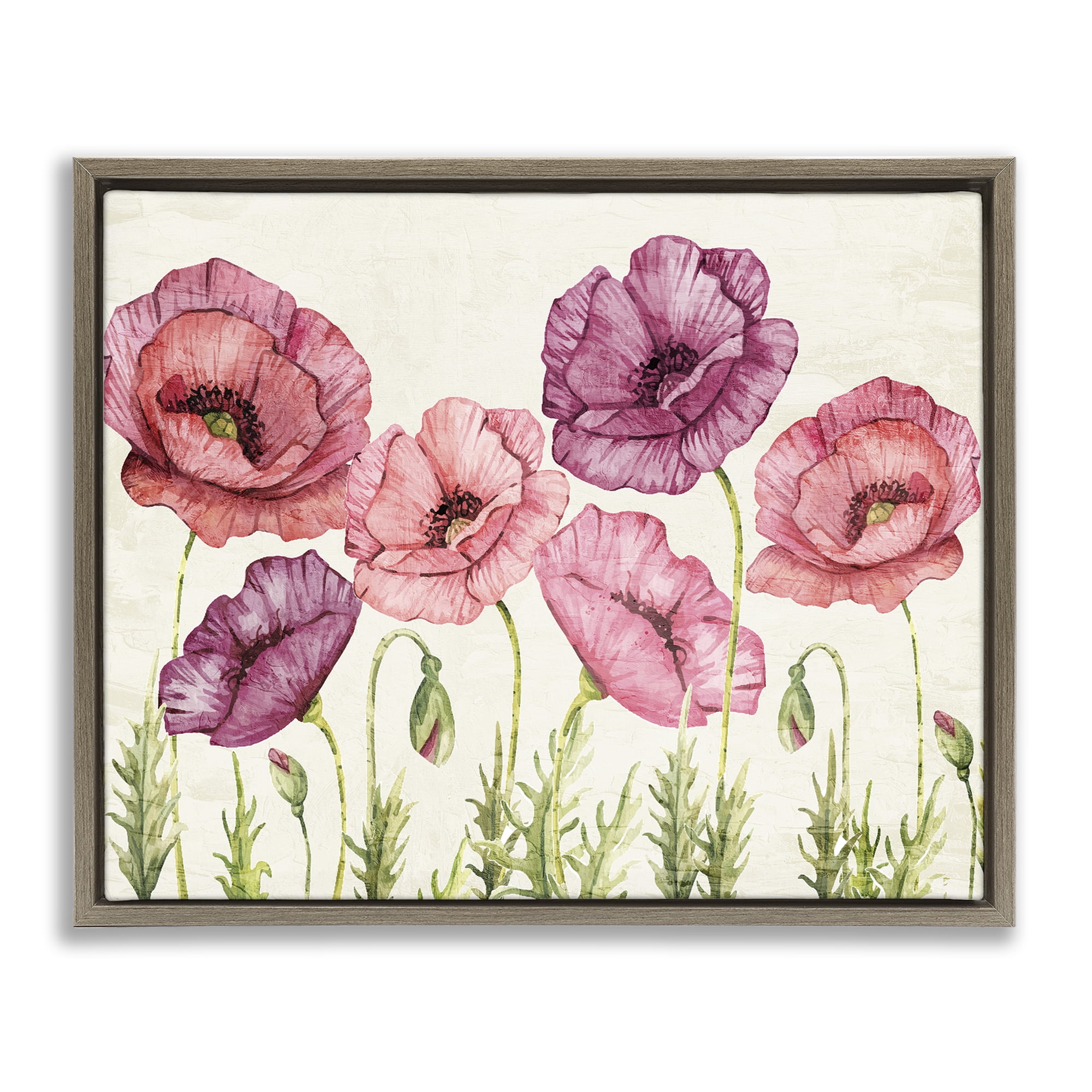 Stupell Industries Poppy Days Vintage Blooms Brown Framed Floater Canvas Wall Art, design by Kim Allen