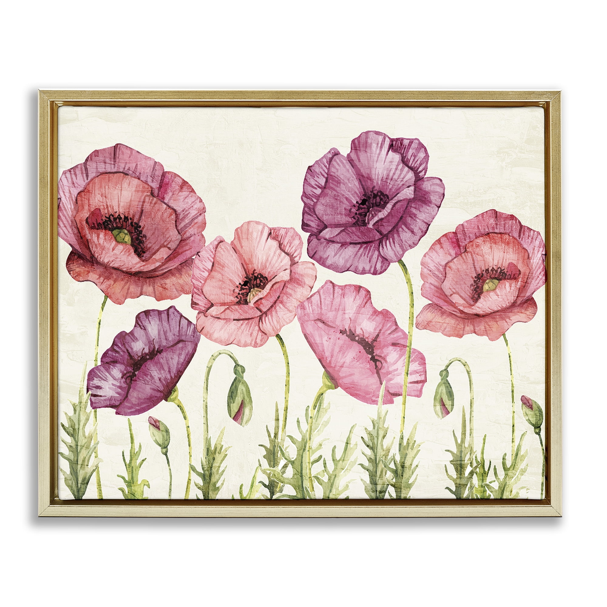 Stupell Industries Poppy Days Vintage Blooms Gold Framed Floater Canvas Wall Art, design by Kim Allen