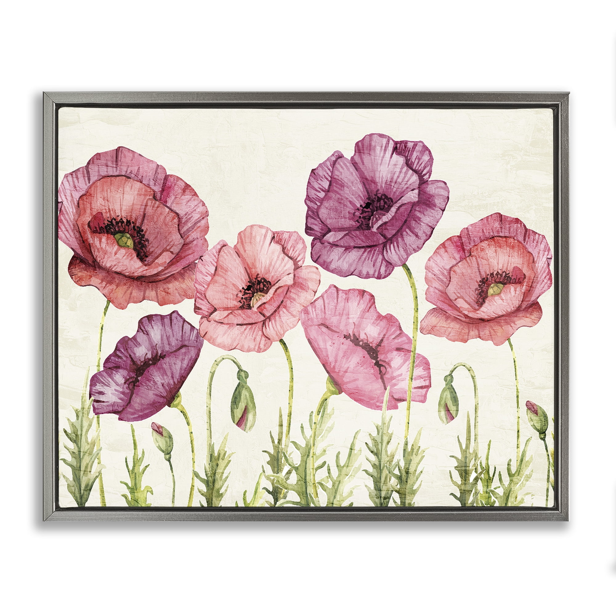 Stupell Industries Poppy Days Vintage Blooms Gray Framed Floater Canvas Wall Art, design by Kim Allen