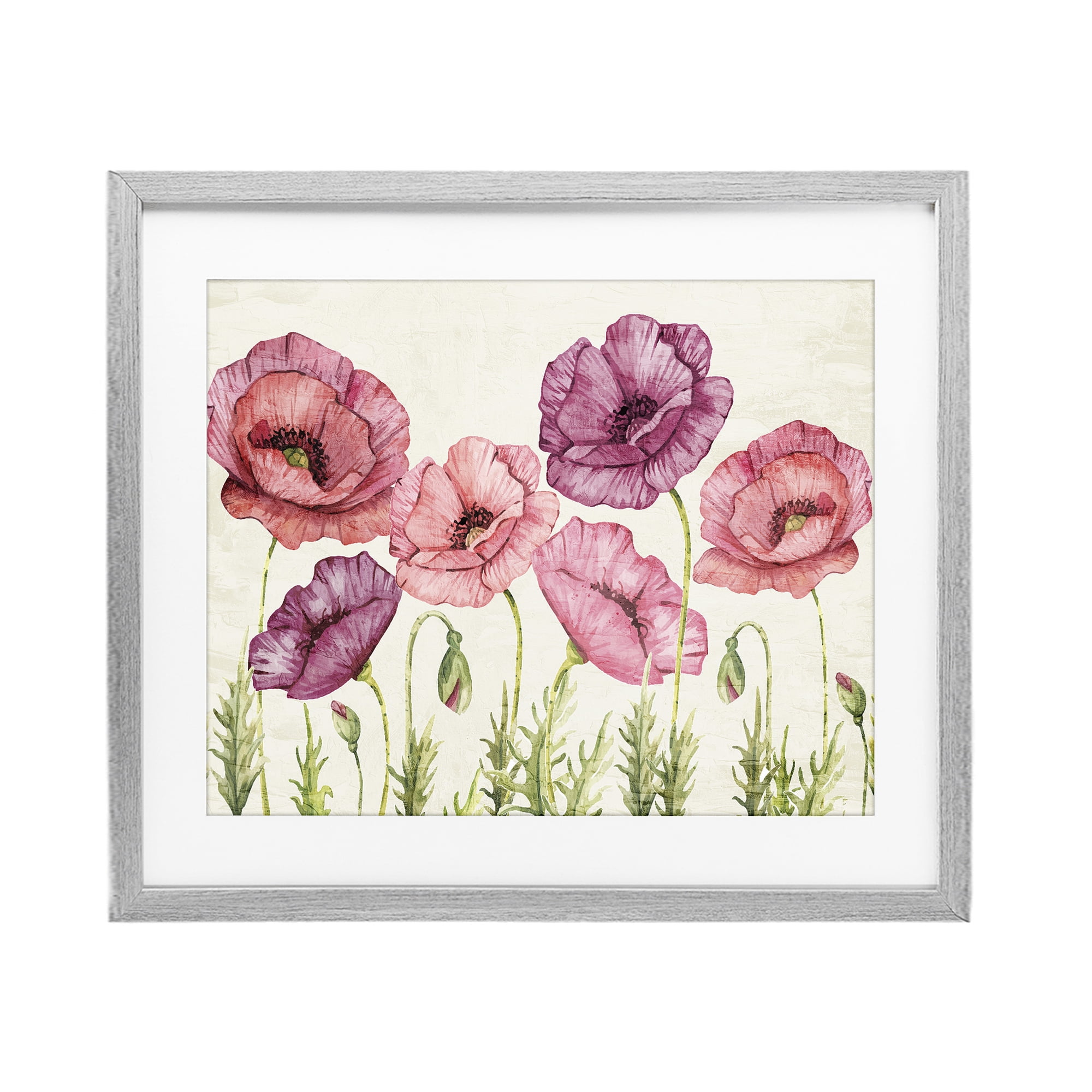 Stupell Industries Poppy Days Vintage Blooms Gray Framed Print Under Glass, design by Kim Allen