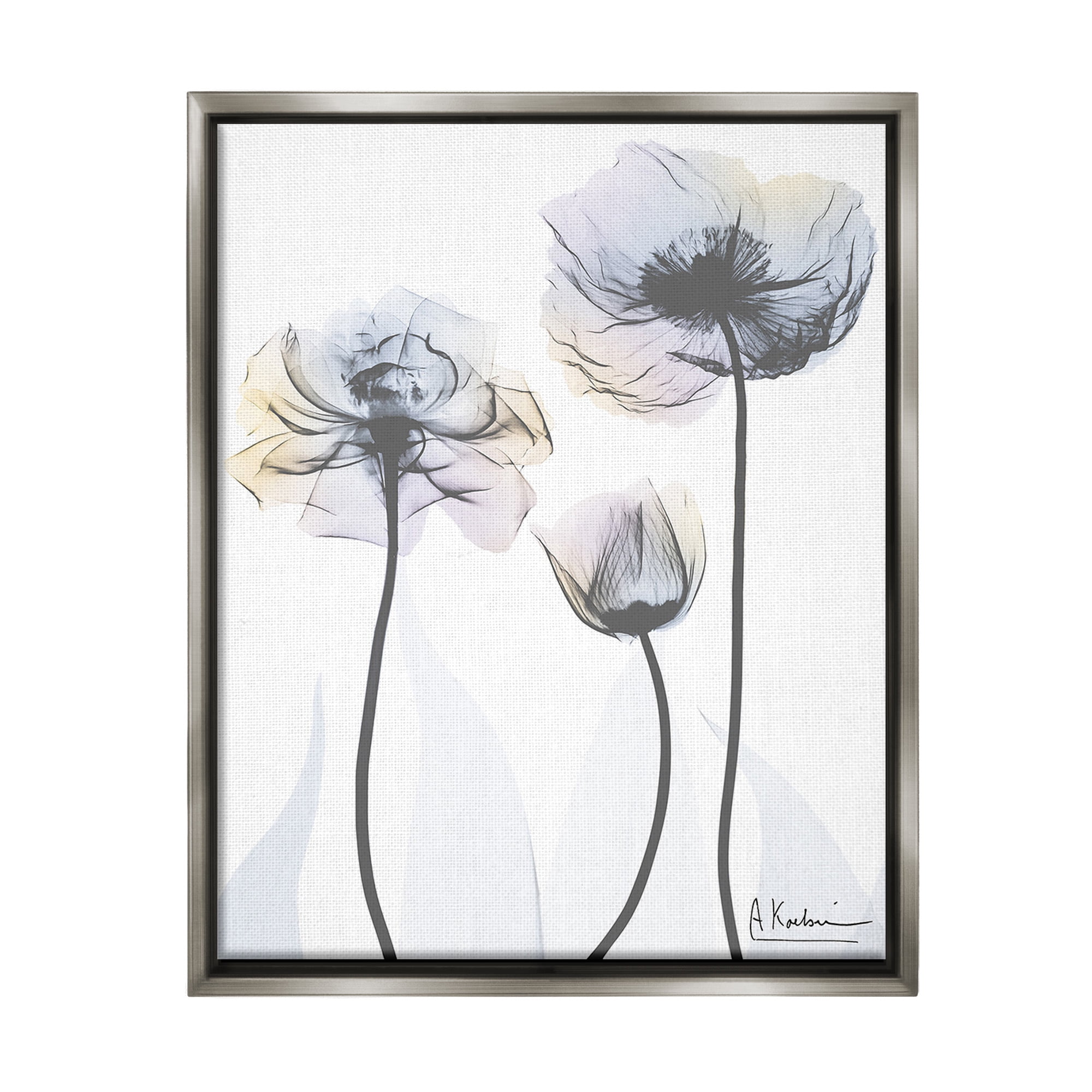 Stupell Industries Poppy Flower Trio Botanical & Floral Photography Gray Floater Framed Canvas Art Print Wall Art, 17 x 21