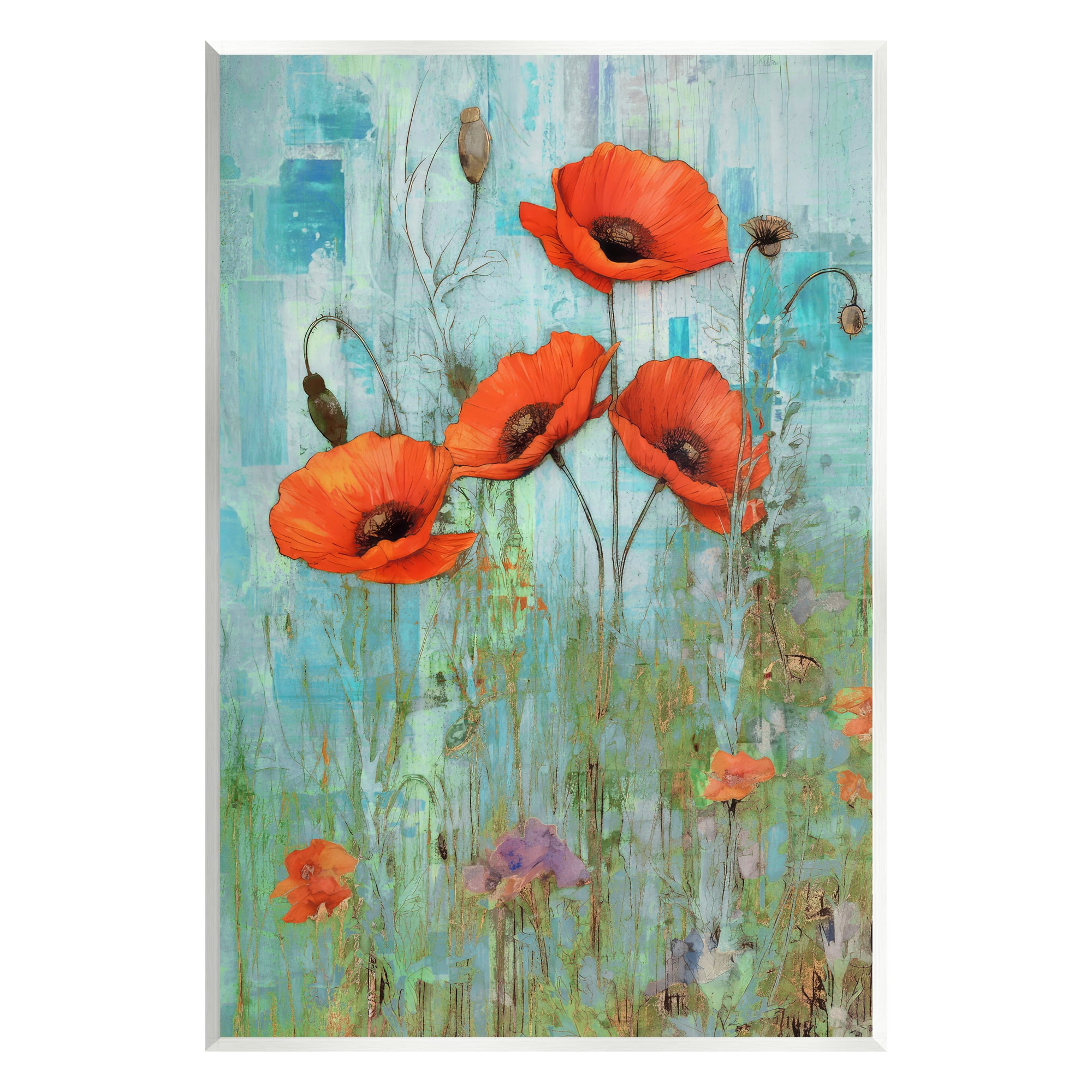 Stupell Industries Poppy Meadow on Blue Botanical & Floral Painting Unframed Art Print Wall Art, 13 x 19