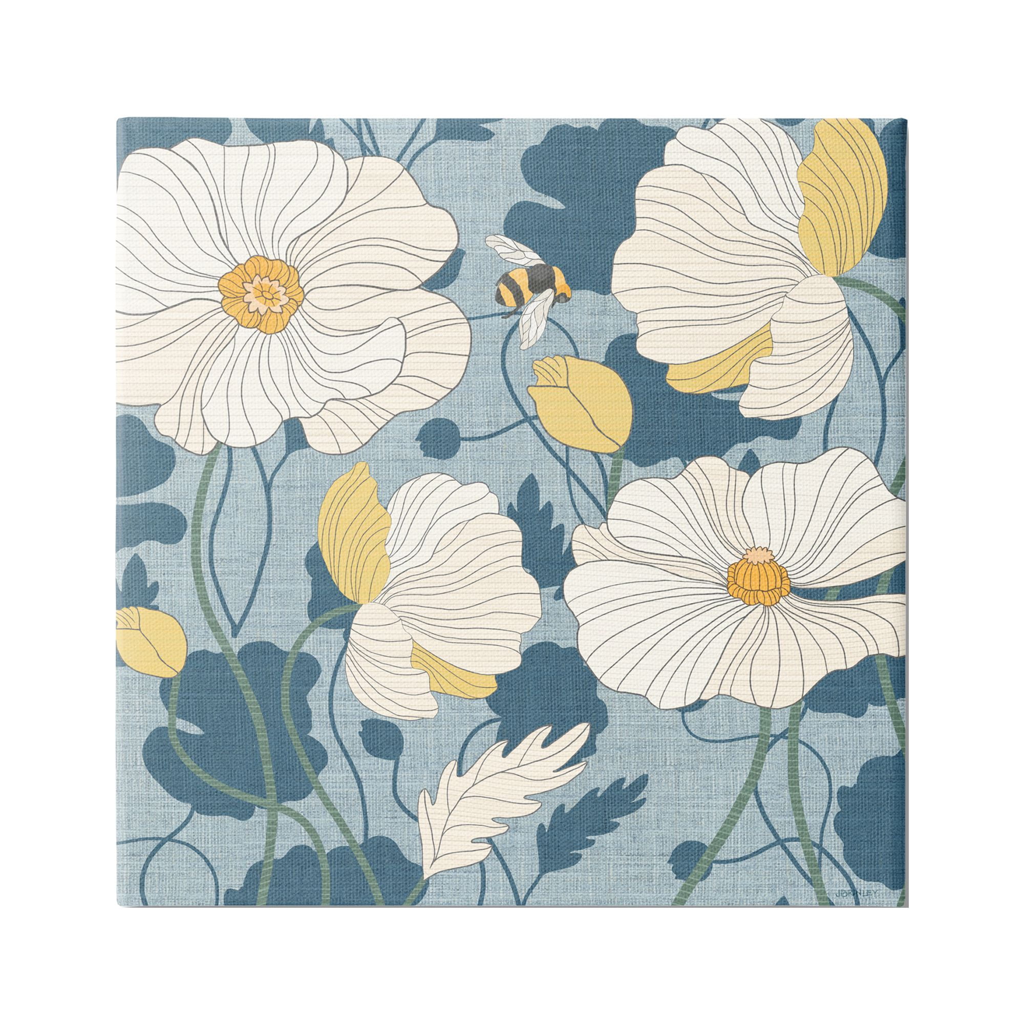 Stupell Industries Poppy Pattern on Blue Botanical & Floral Painting Gallery Wrapped Canvas Art Print Wall Art, 17 x 17