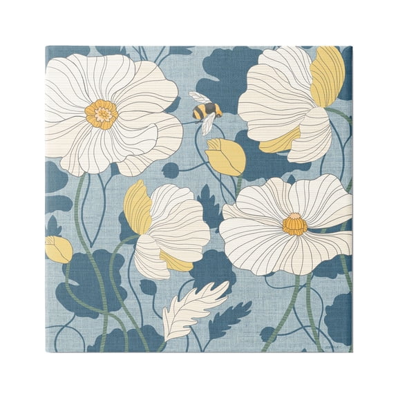 Stupell Industries Poppy Pattern on Blue Botanical & Floral Painting Gallery Wrapped Canvas Art Print Wall Art, 17 x 17