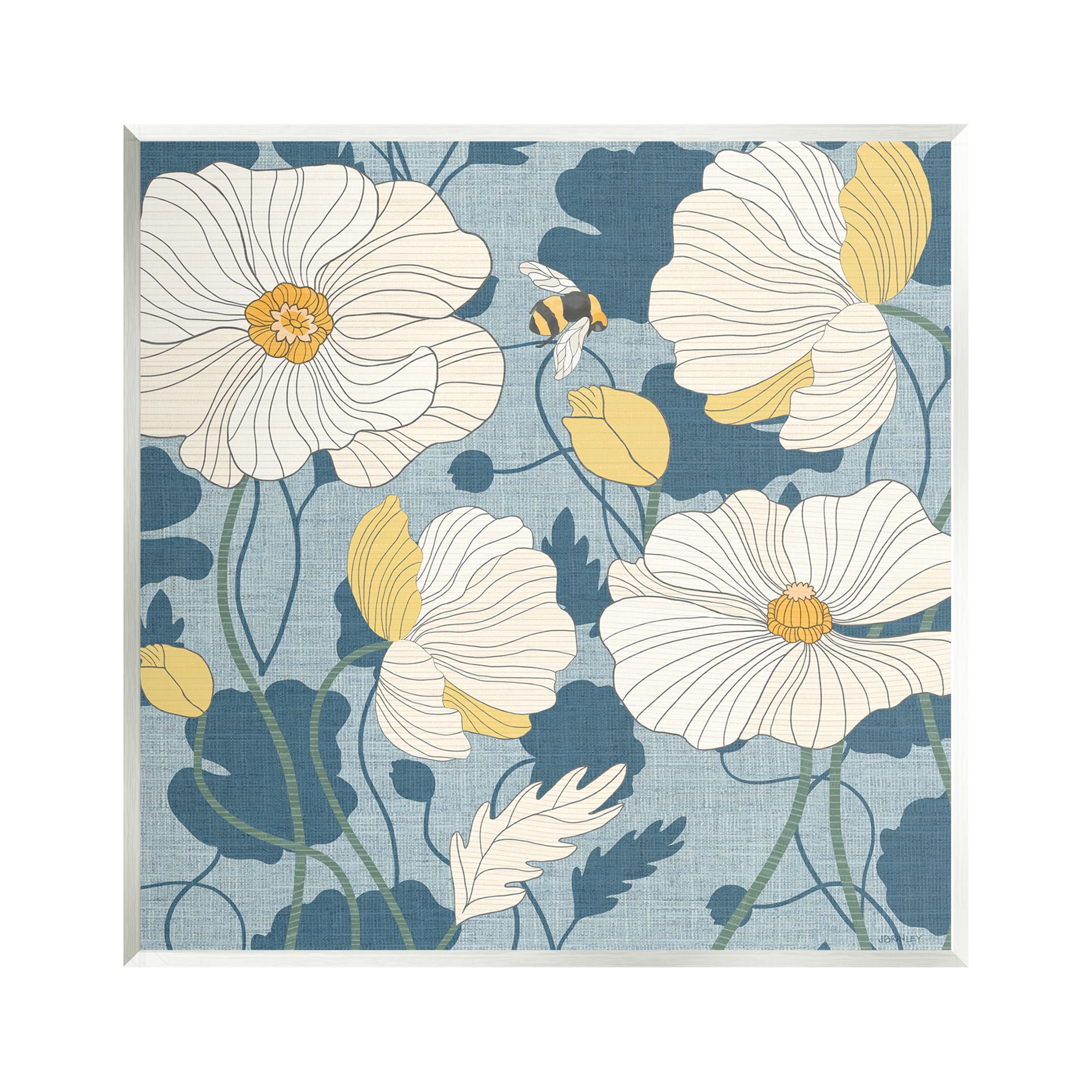 Stupell Industries Poppy Pattern on Blue Botanical & Floral Painting Unframed Art Print Wall Art, 12 x 12