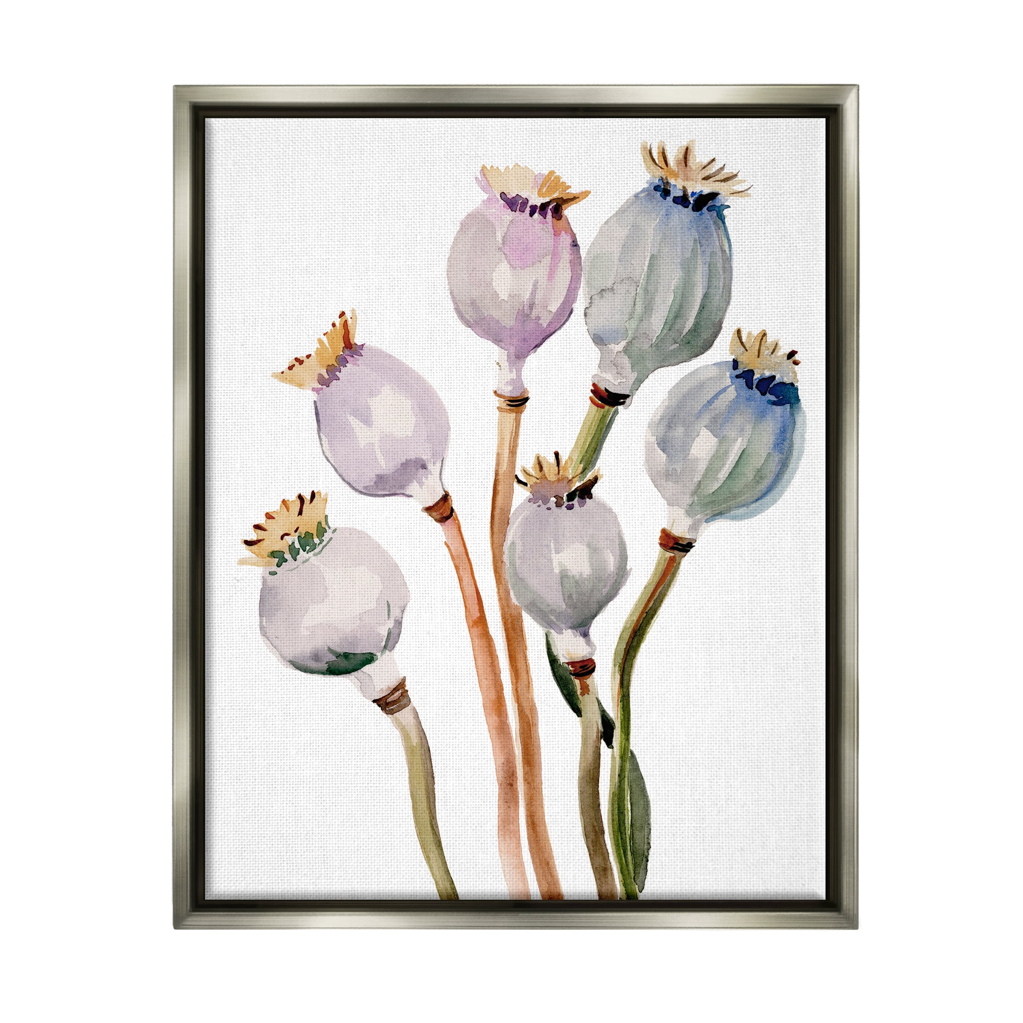 Stupell Industries Poppy Pods Watercolor Botanicals Botanical & Floral Painting Gray Floater Framed Art Print Wall Art