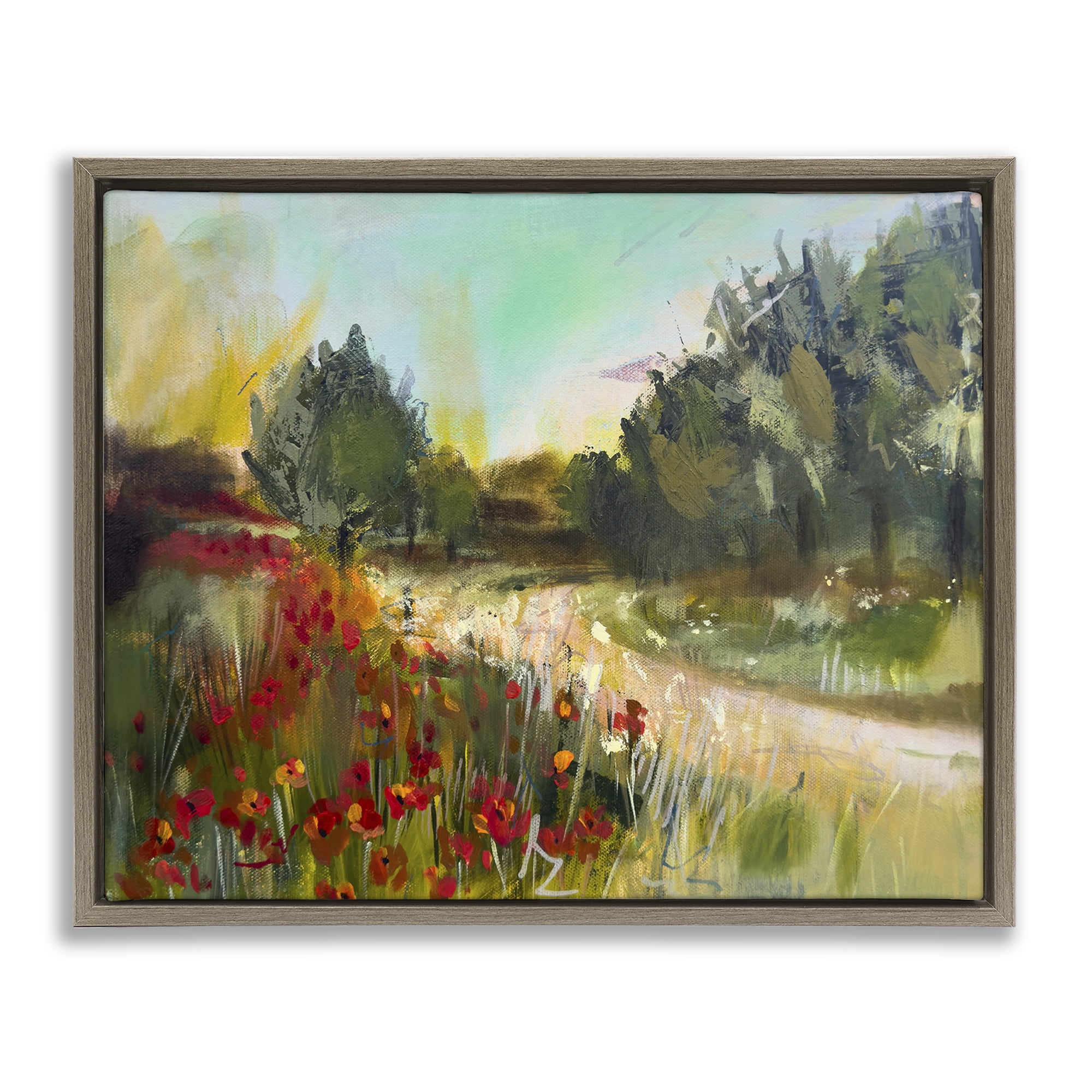 Stupell Industries Poppy Sunset Landscape Landscape & Nature Painting Brown Floater Framed Canvas Art Print Wall Art, 31 x 25