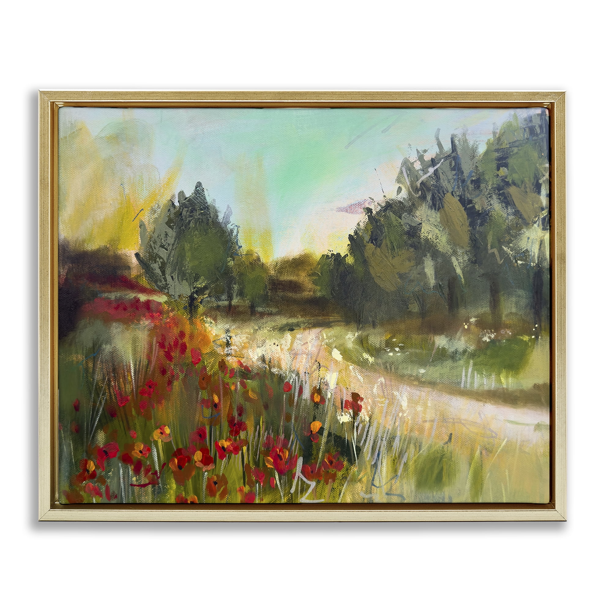 Stupell Industries Poppy Sunset Landscape Landscape & Nature Painting Gold Floater Framed Canvas Art Print Wall Art, 21 x 17
