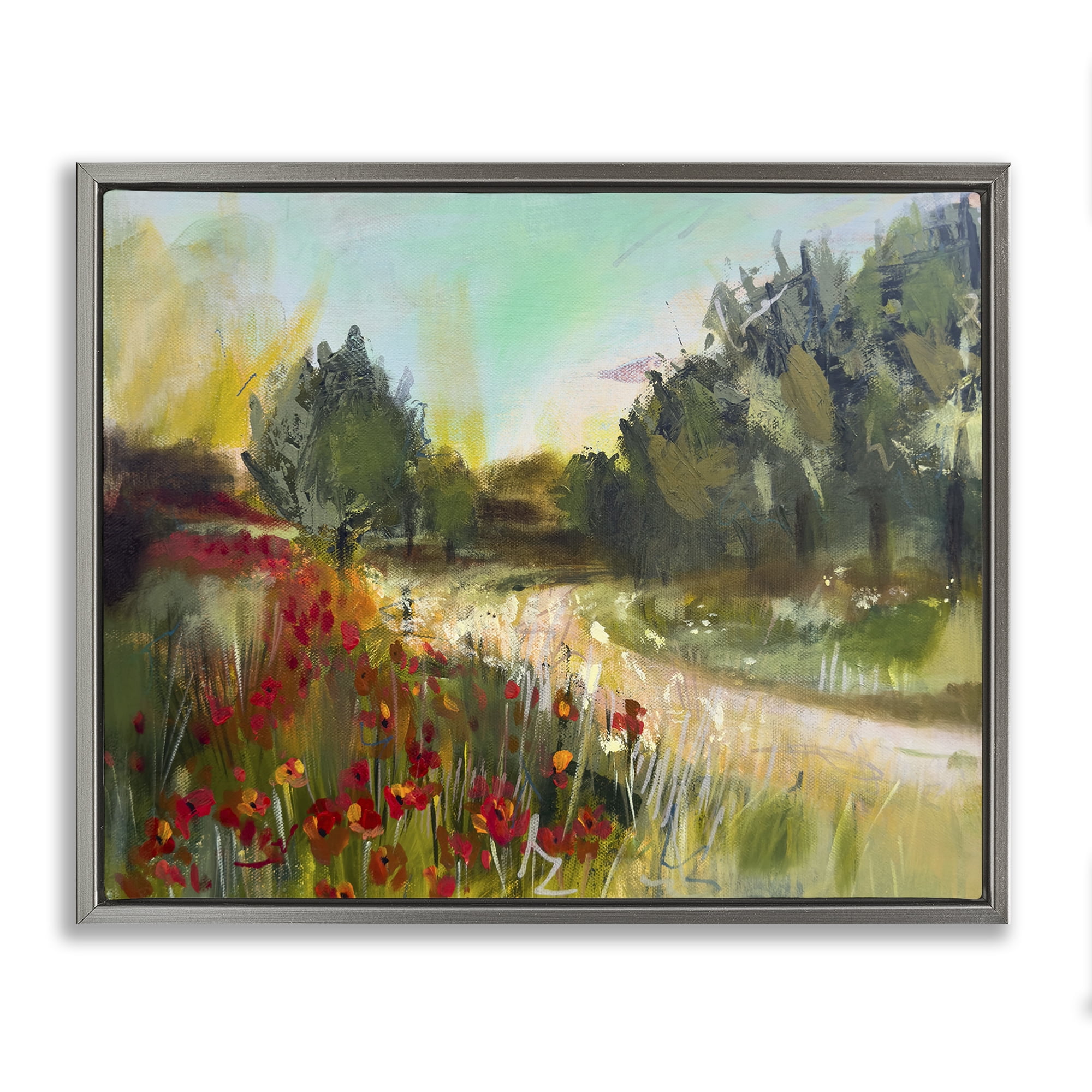 Stupell Industries Poppy Sunset Landscape Landscape & Nature Painting Gray Floater Framed Canvas Art Print Wall Art, 31 x 25